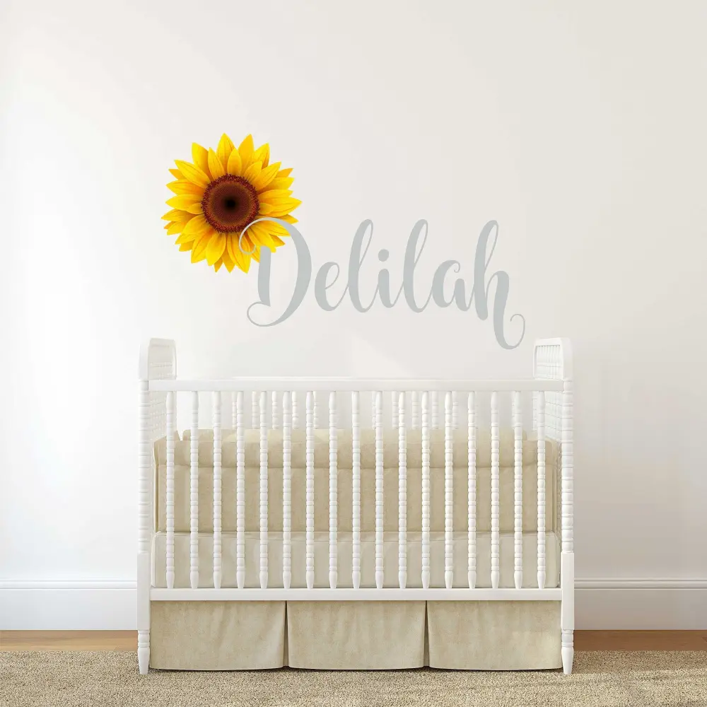 Sunflower Custom Name Wall Decal Flower - Girls Personalized Name Flower Wall Sticker - Custom Name Sign - Custom Name Stencil Monogram - Girls Nursery Wall Decor