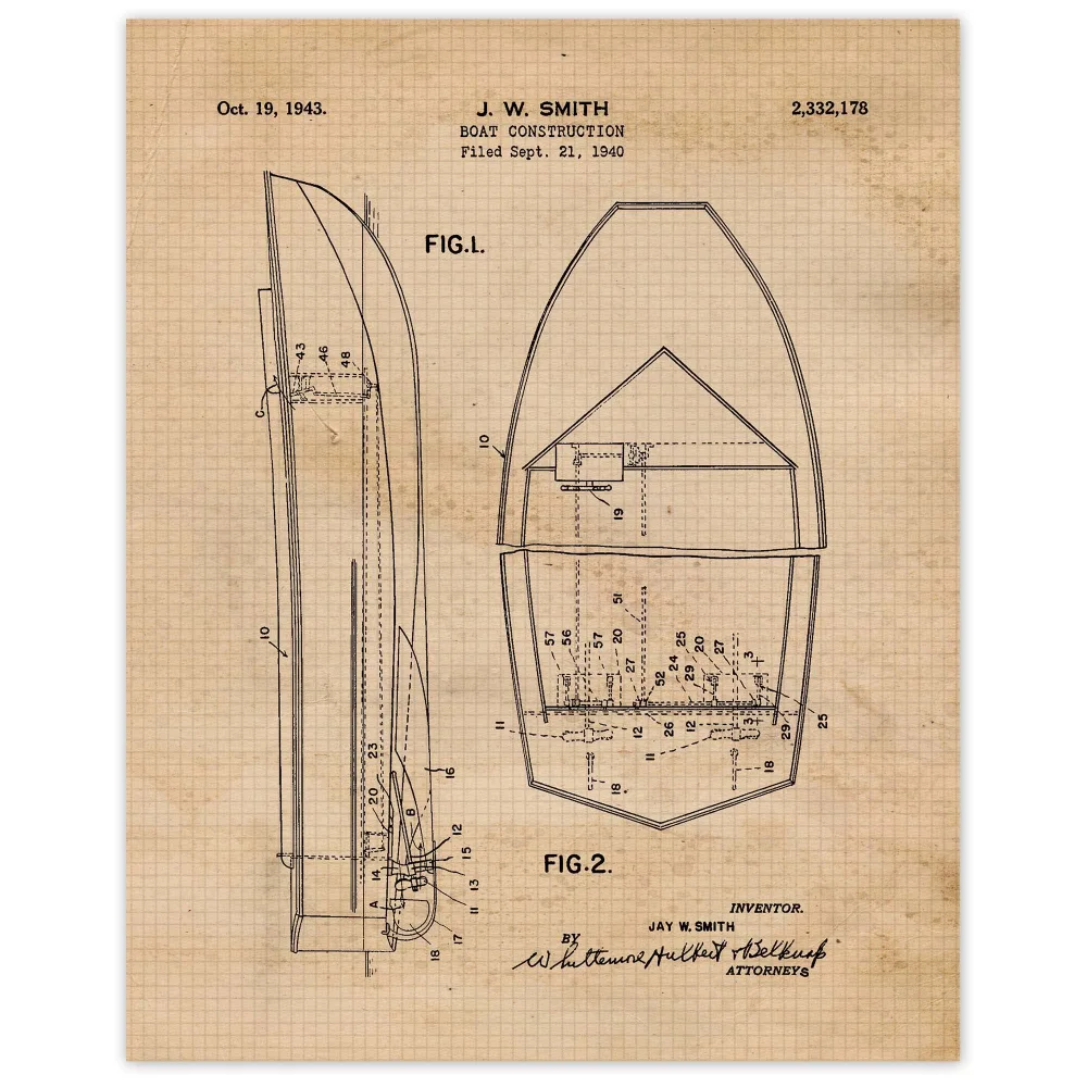 Vintage Chris Craft Boat Patent Prints, 1 (11x14) Unframed Photos, Wall Art Decor Gifts for Home Office Work Garage Build Shop Engineer Student Teacher Coach Lake River Marine Hunting Fishing Fans