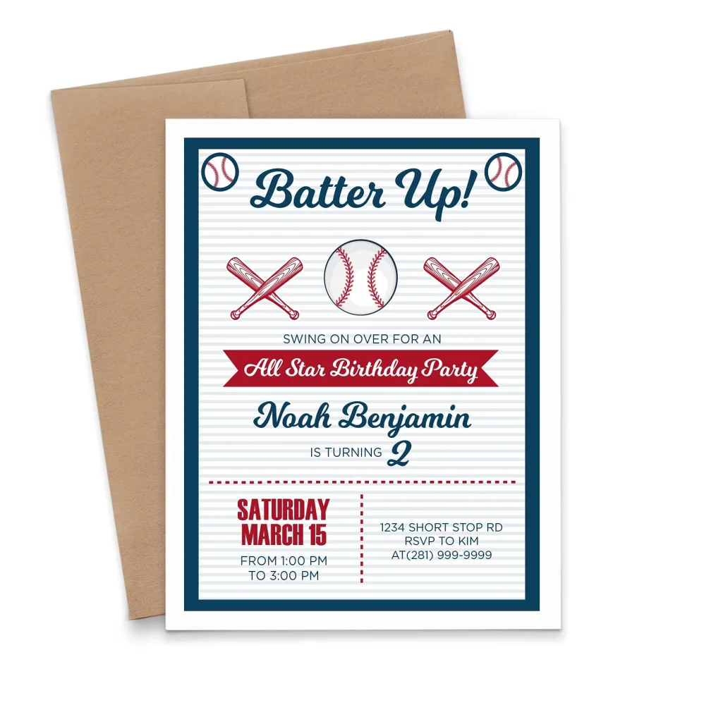 Baseball Birthday Invitation for Boys, Birthday Invitations for Boys Baseball, Your choice of Quantity, Age, Info and Envelope Color