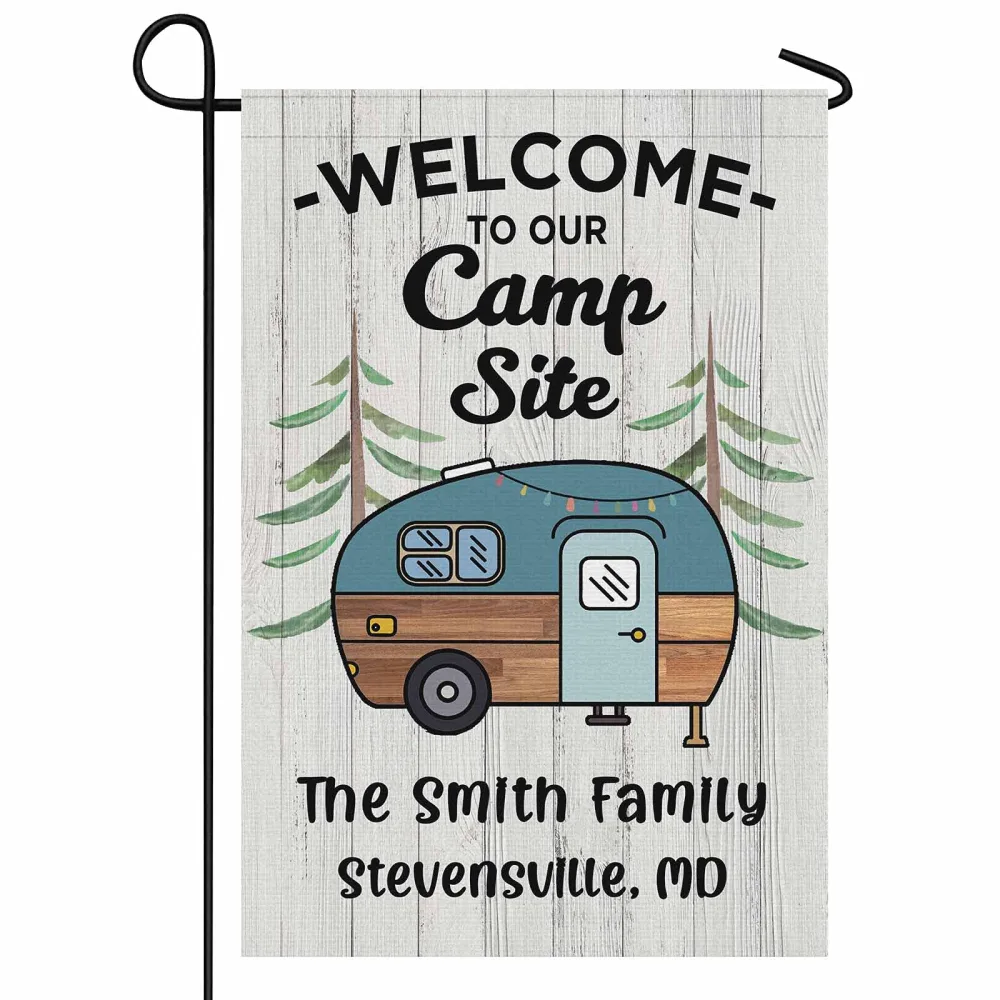 Personalized Camping Garden Flag Welcome to Our Campsite Rv Flag for Outdoor Yard House Banner Home Lawn Welcome Decoration 12.5" X 18" Double Sided