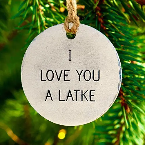 Fusioned Family 2-inch Aluminum Jewish Christmas Ornament I Love You a Latke Hanukkah Decoration