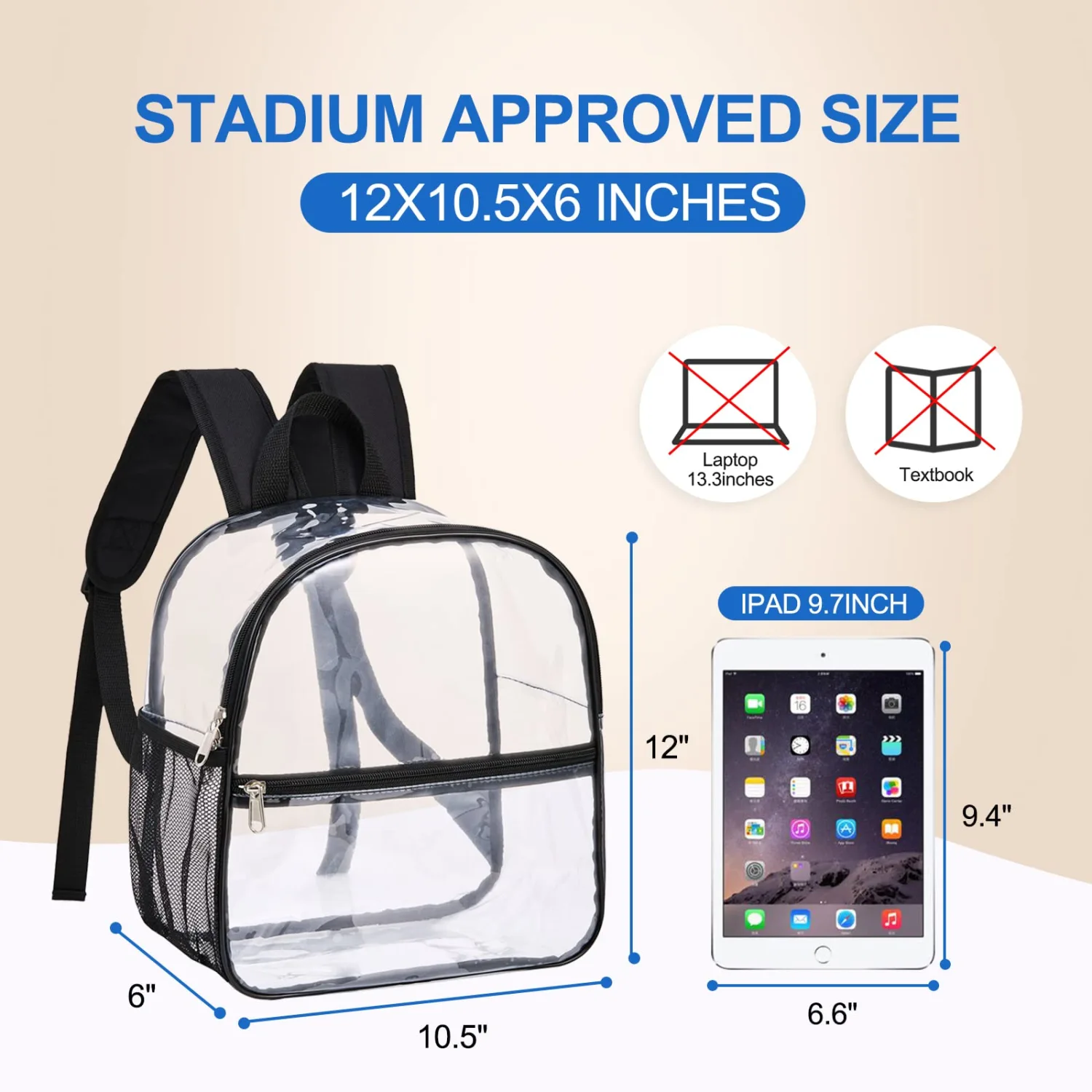 USPECLARE Clear Backpack Stadium Approved 12×6×12, Water proof Clear Bag for Concert Work Sport Event(Black)