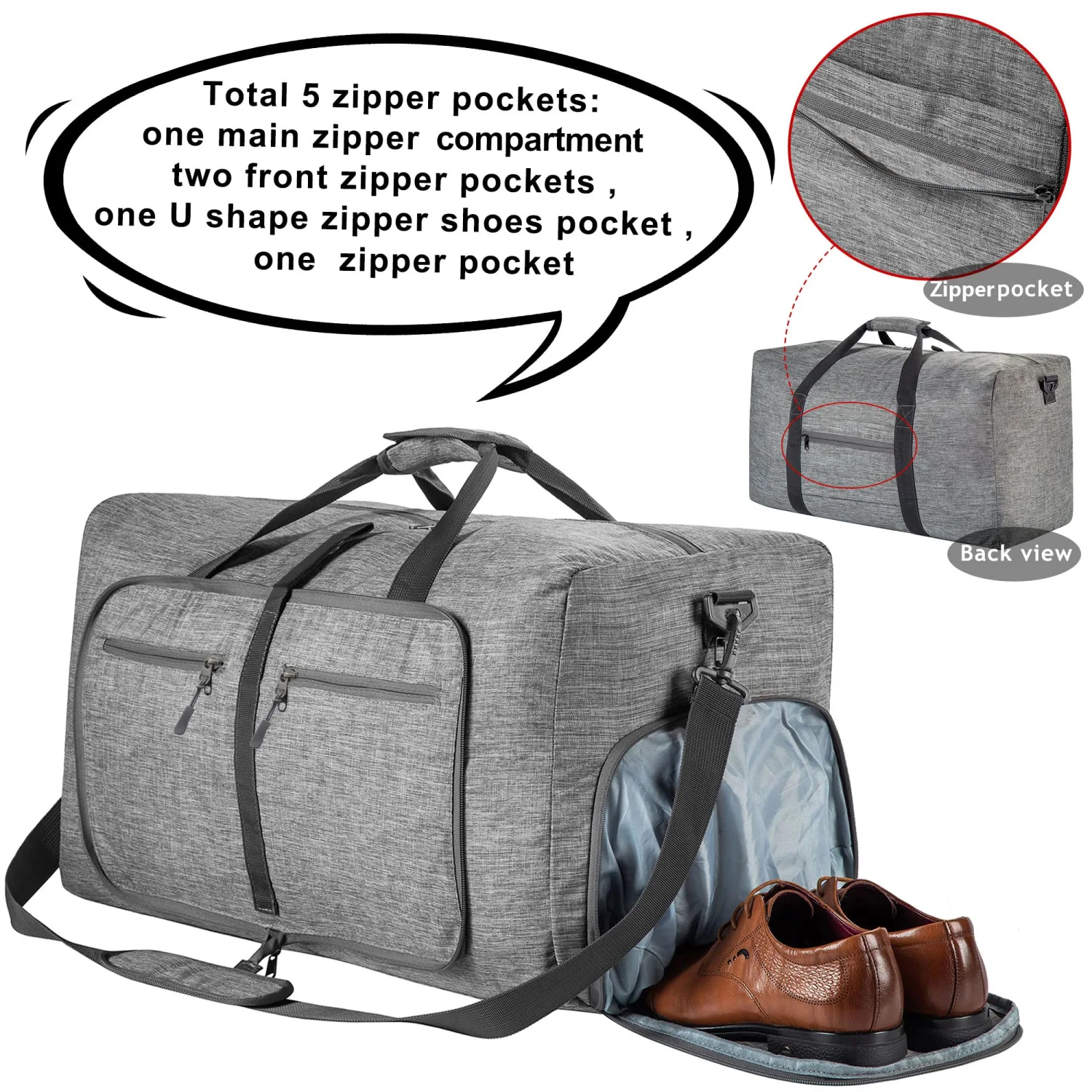 Vomgomfom Travel Duffle Bag for Men, 65L Foldable Travel Duffel Bag with Shoes Compartment Overnight Bag for Men Women Waterproof & Tear Resistant 65L 85L 115L