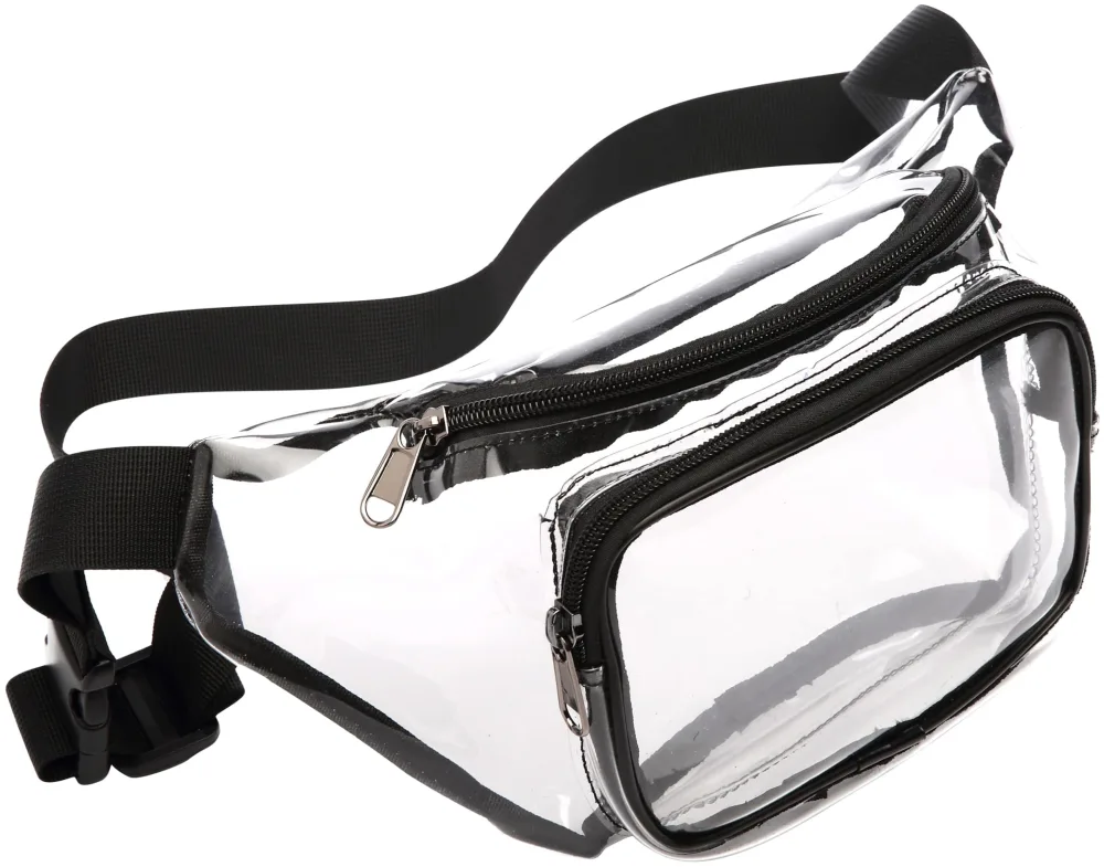 Veckle Clear Fanny Pack Stadium Approved - Clear Bag for Stadium Events Transparent Belt Bag for Women Men, Adjustable Waist Bag for Sports, Concerts, Black