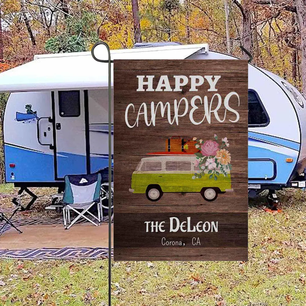 Personalized Camper Garden Flag 12" x 18" Customized Camping Yard House Banner Custom Text Happy Campers Yard Flag for Home Lawn Welcome Decor Travel Double Sided