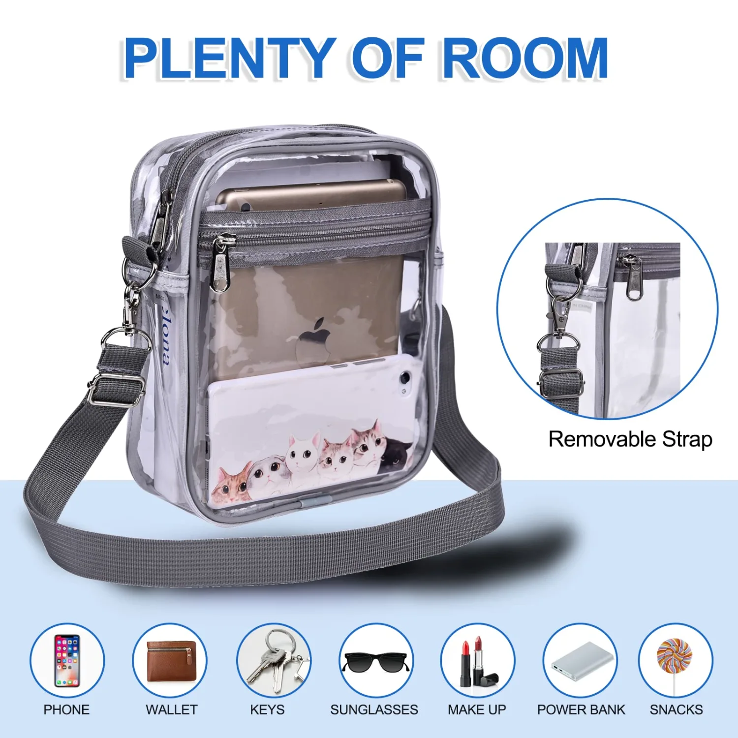 USPECLARE Clear Purse Stadium Clear Messenger Bag Stadium Approved for Men and Women Clear CrossBody Bag