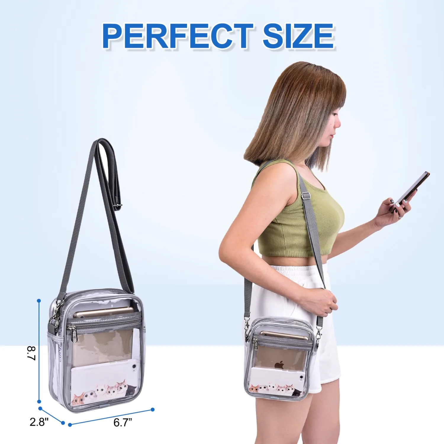 USPECLARE Clear Purse Stadium Clear Messenger Bag Stadium Approved for Men and Women Clear CrossBody Bag
