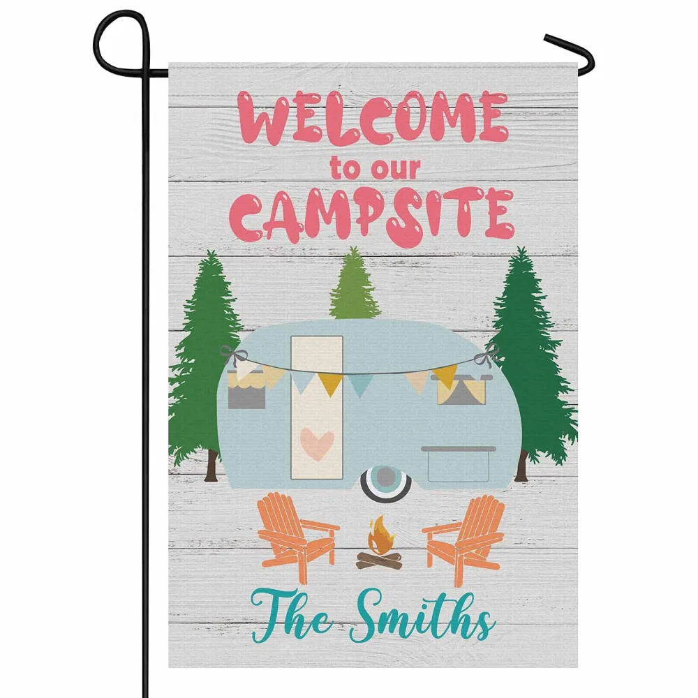 Personalized Camping Garden Flags Welcome To Our Campsite Flags for Outdoor Yard House Banner Home Lawn Welcome Decoration 12.5" X 18" Double Sided