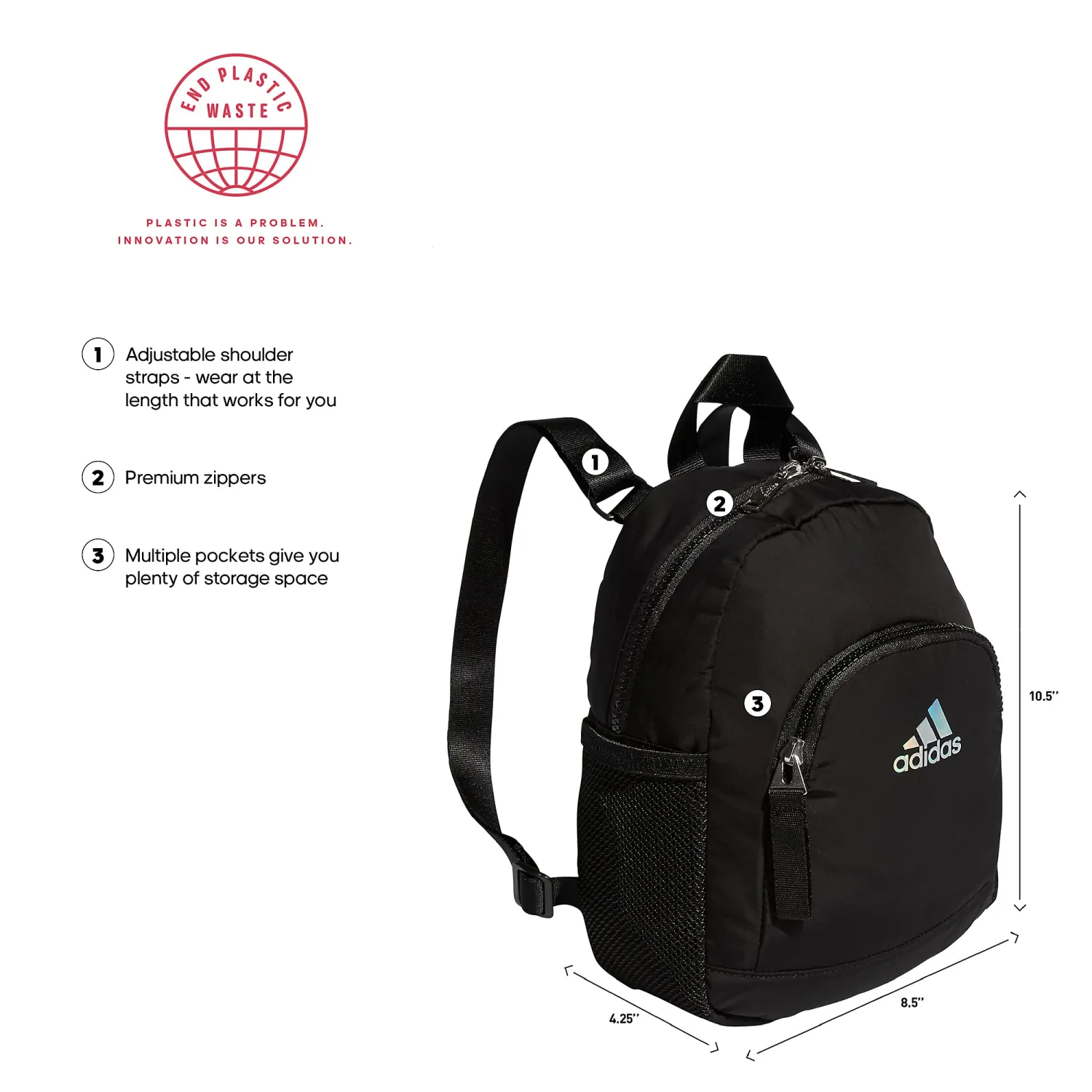 adidas Linear Mini Backpack, Black, 10.5 inch x8.5 inch x4.25 inch