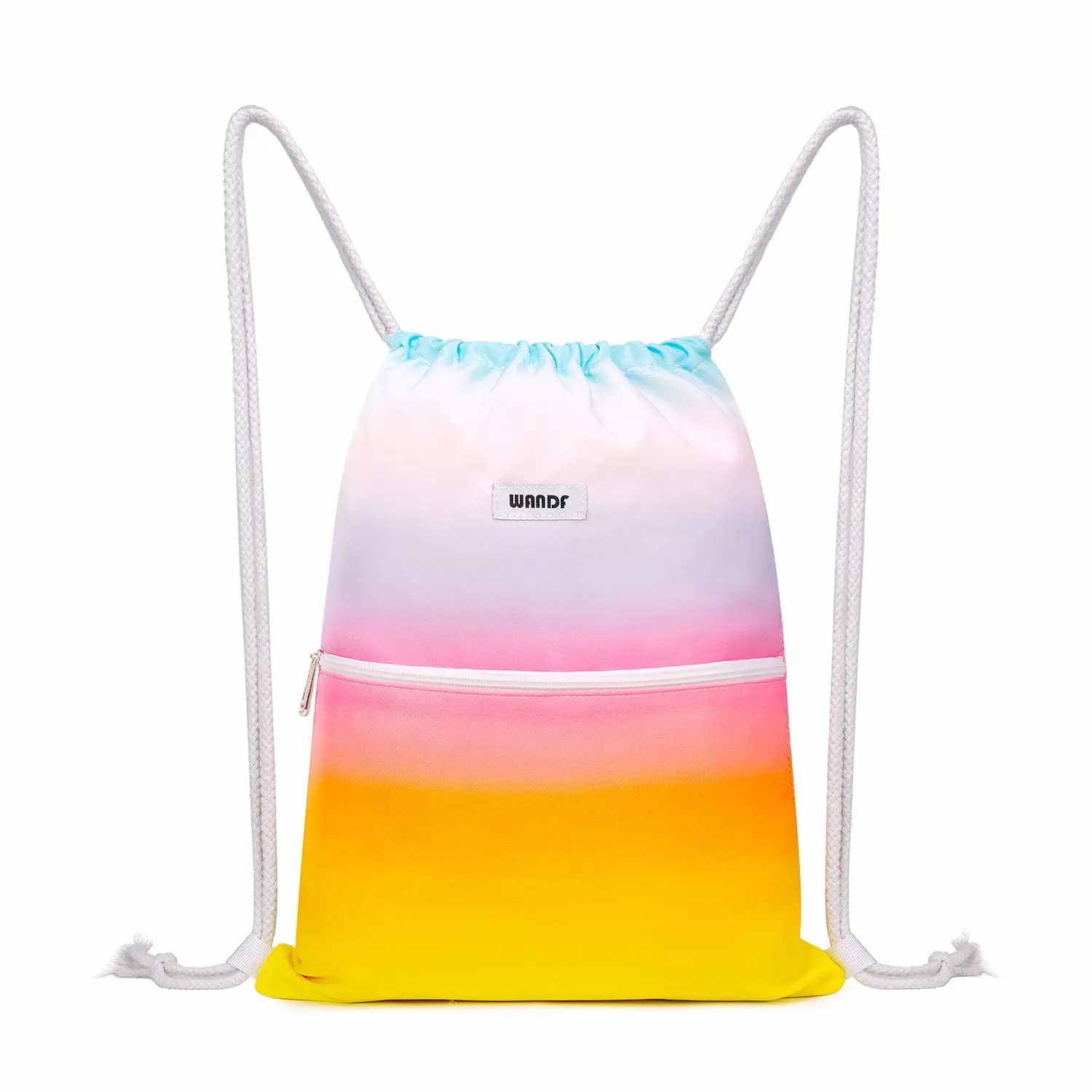 WANDF Drawstring Backpack String Bag Sackpack Cinch Water Resistant Nylon for Gym Shopping Sport Yoga (Rain bow)