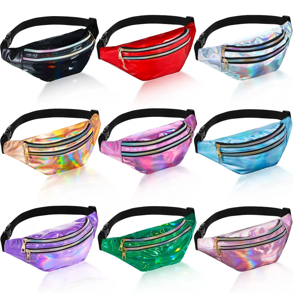 9 Pieces 80s 90s Christmas Fanny Pack Holographic Neon Fanny Packs for Women, Christmas Fanny Waist Packs Gift African Camping Sport Waistbag(Fresh Style)