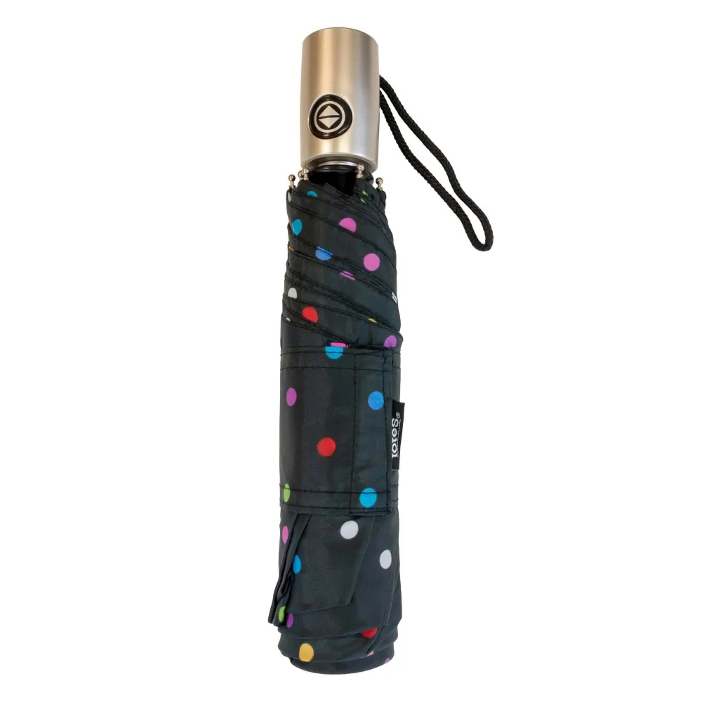 Totes NeverWet technology, Auto Open Auto Close, Colorful dots on Black 43" arc Umbrella,, Medium