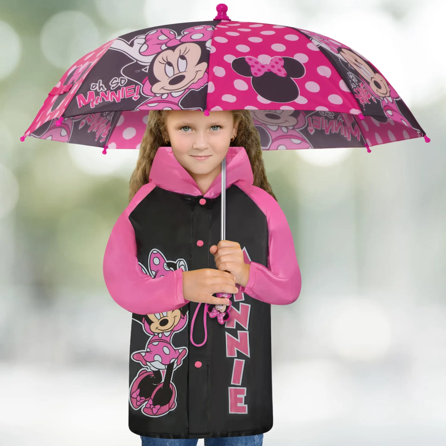 Disney Kids Umbrella and Slicker, Minnie Mouse Toddler and Little Girl Rain Wear Set, for Ages 2-7