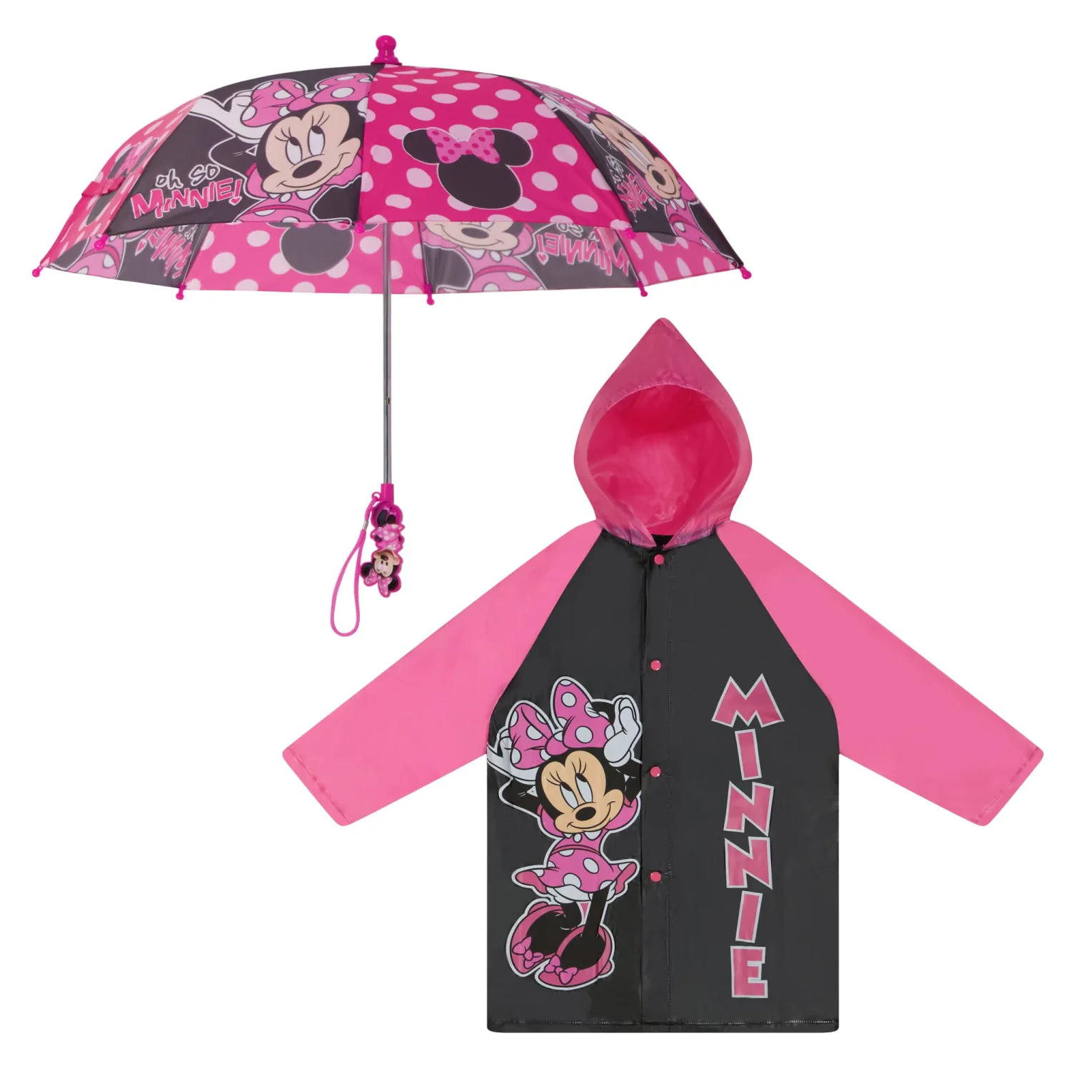 Disney Kids Umbrella and Slicker, Minnie Mouse Toddler and Little Girl Rain Wear Set, for Ages 2-7