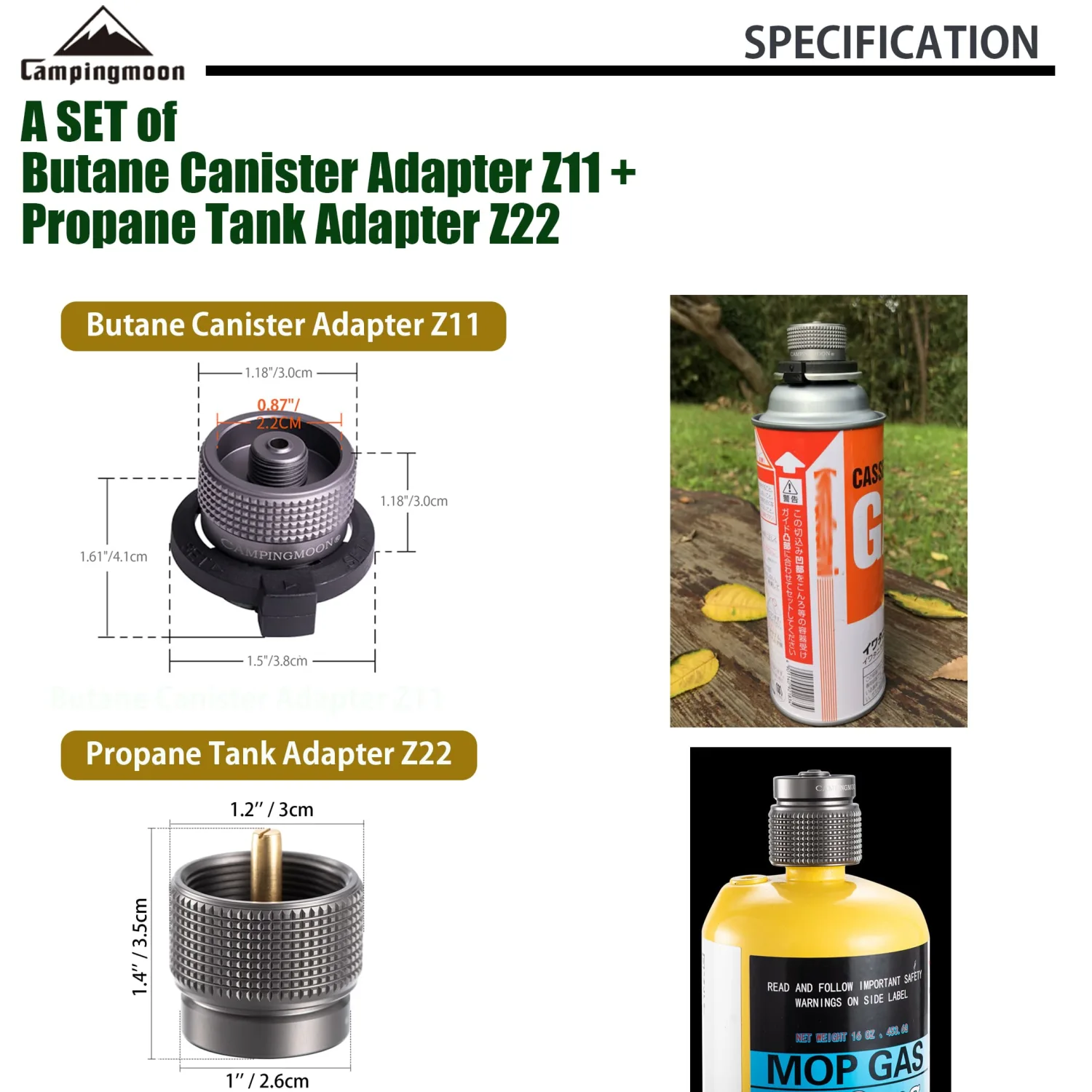 CAMPINGMOON Camping Grill Gas Stove Adapter of 1Lb Propane Adapter & Butane Canister Adapter Z11+Z22