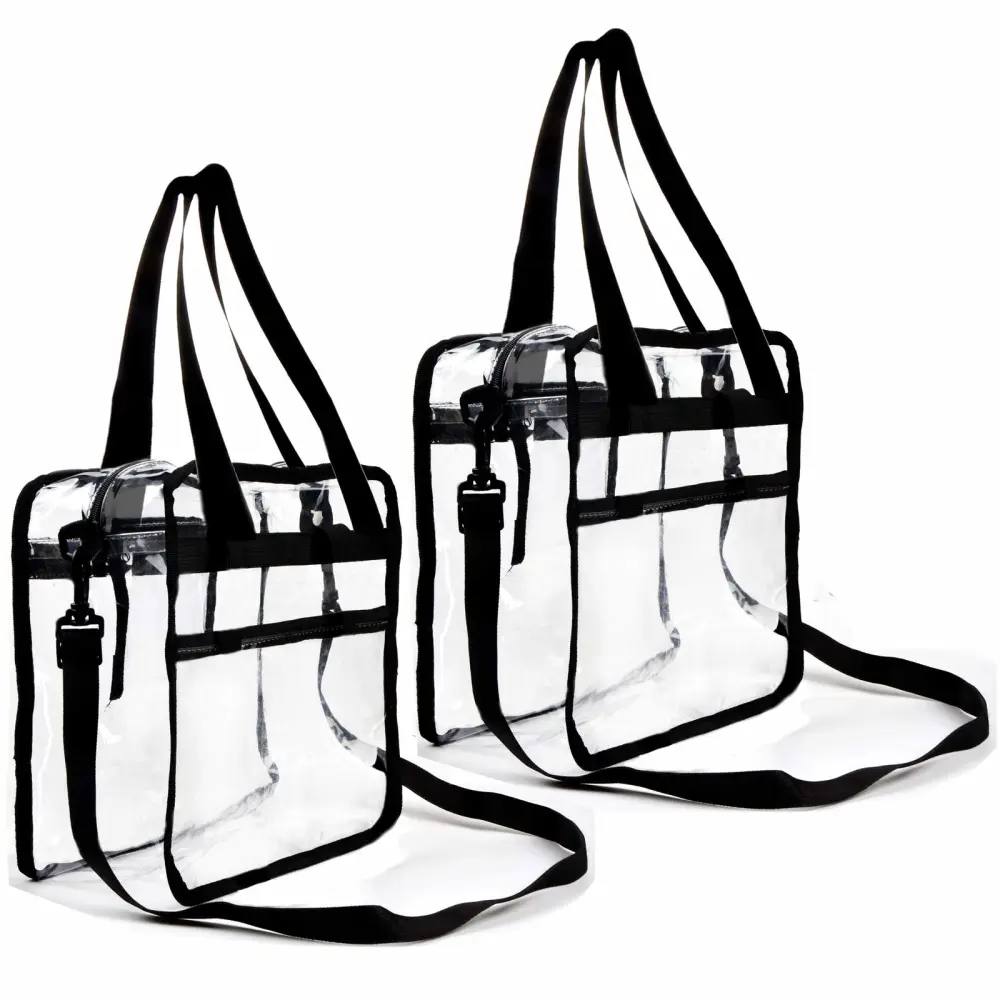 Youngever Clear Bag, Large Tote Bag, Heavy Duty Clear Bag with Shoulder Straps and Adjustable Crossbody Strap (Pack of 2)