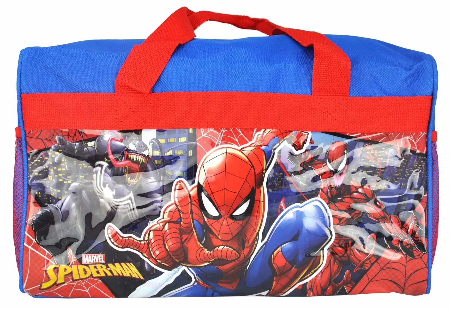 Ruz Spiderman 600D Polyester Duffle Bag with Printed PVC Side Panels