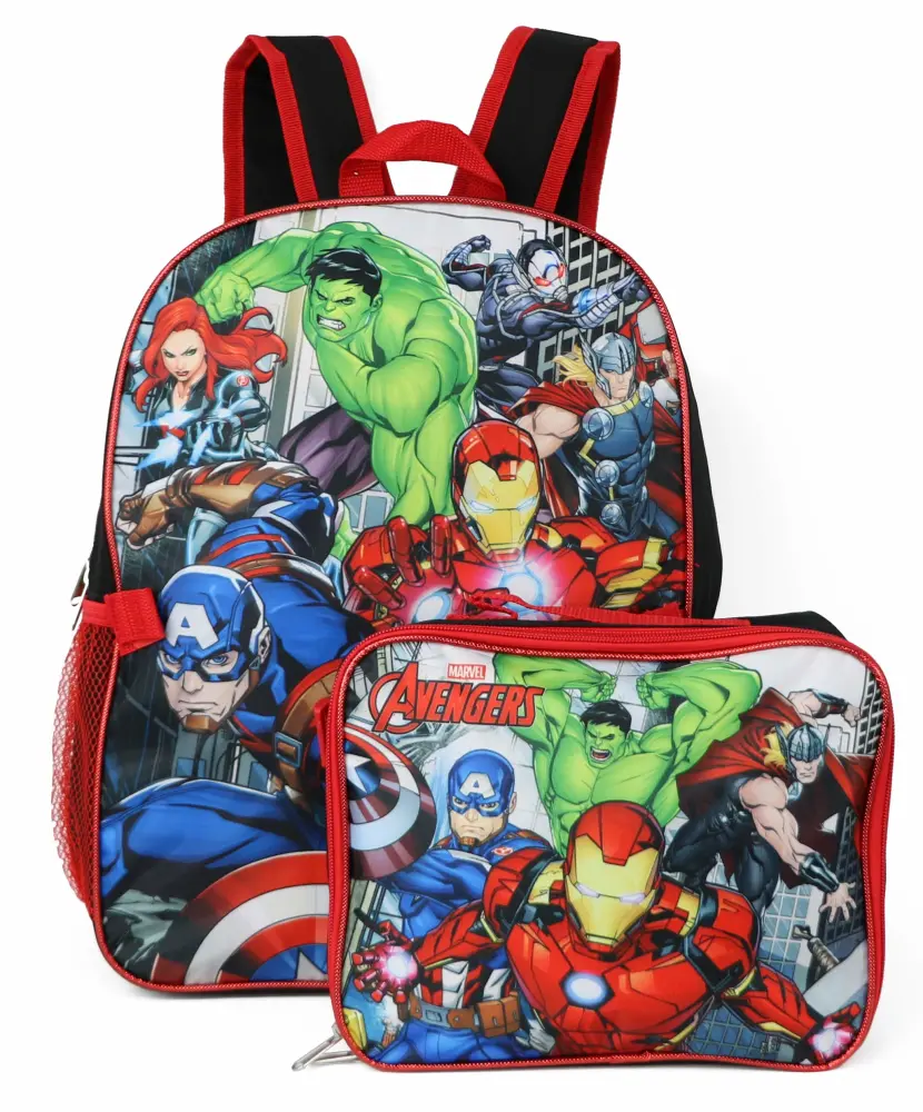 Marvel Avengers Backpack With Detachable Lunch Box (Avengers Red Black)