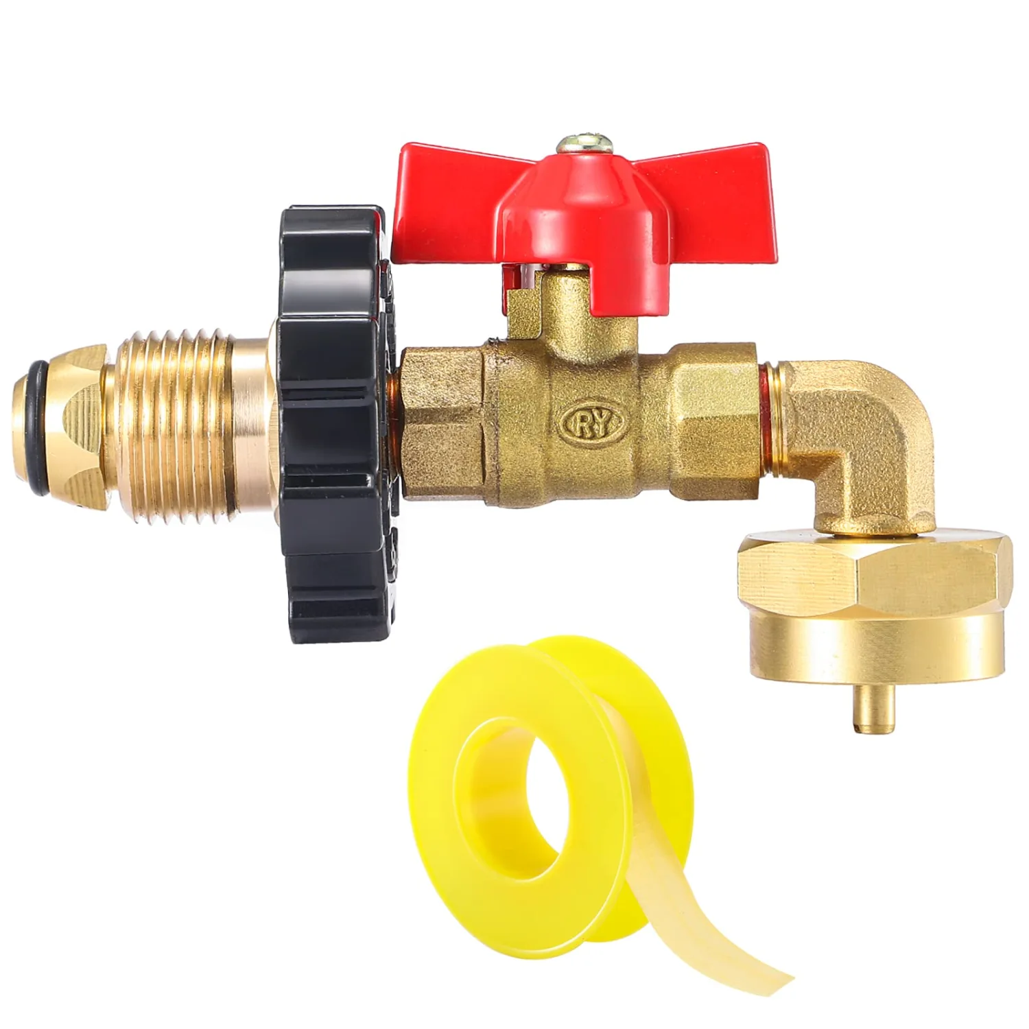 POL Propane Refill Elbow Adapter, 90 Degrees Propane Refill Adapter with ON-Off Control Valve, for All Camping Grill 1 LB Tank Cylinder 5-40LBS Cylinder