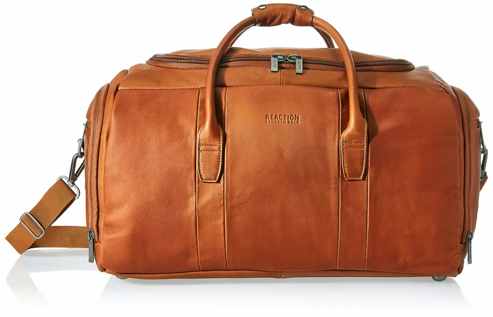 Kenneth Cole Reaction Duff Guy Colombian Leather 20" Single Compartment Top Load Travel Duffel Bag, Cognac