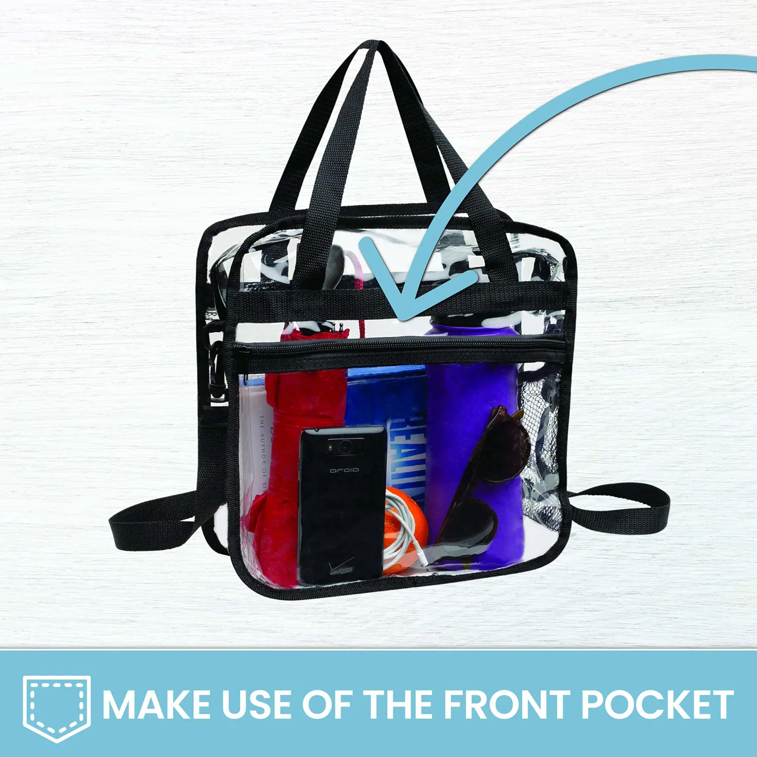 Clear Bag Stadium Approved Tote with Handles Double Zippers Adjustable Shoulder Straps Transparent for Men, Women and Kids