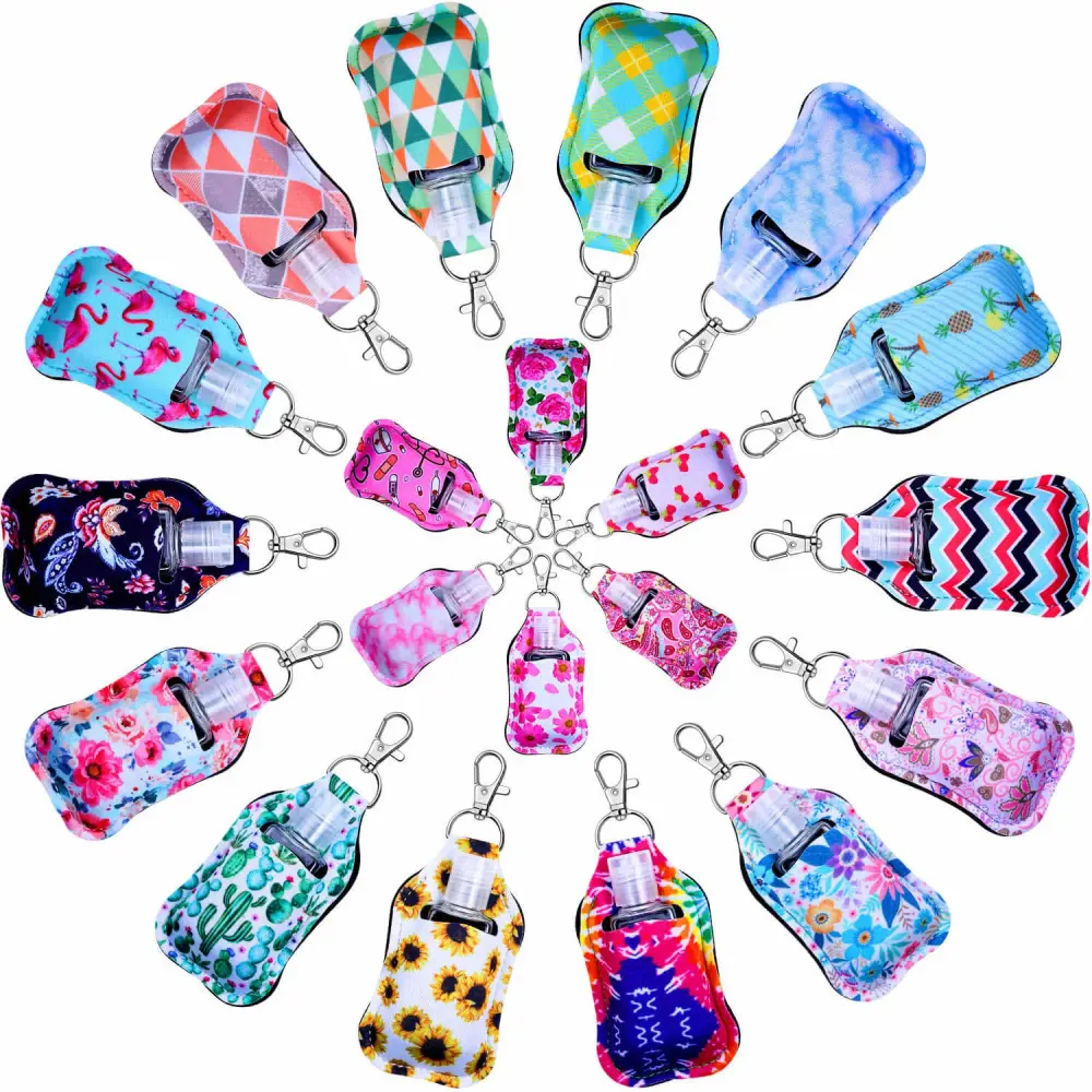 shynek Hand Sanitizer Holders, 40pcs Empty Travel Size Bottle and Keychain Holders Set Include 20pcs Flip Cap Reusable Bottles, 20pcs Reusable Bottles Keychain Carriers for Hand Sanitizer