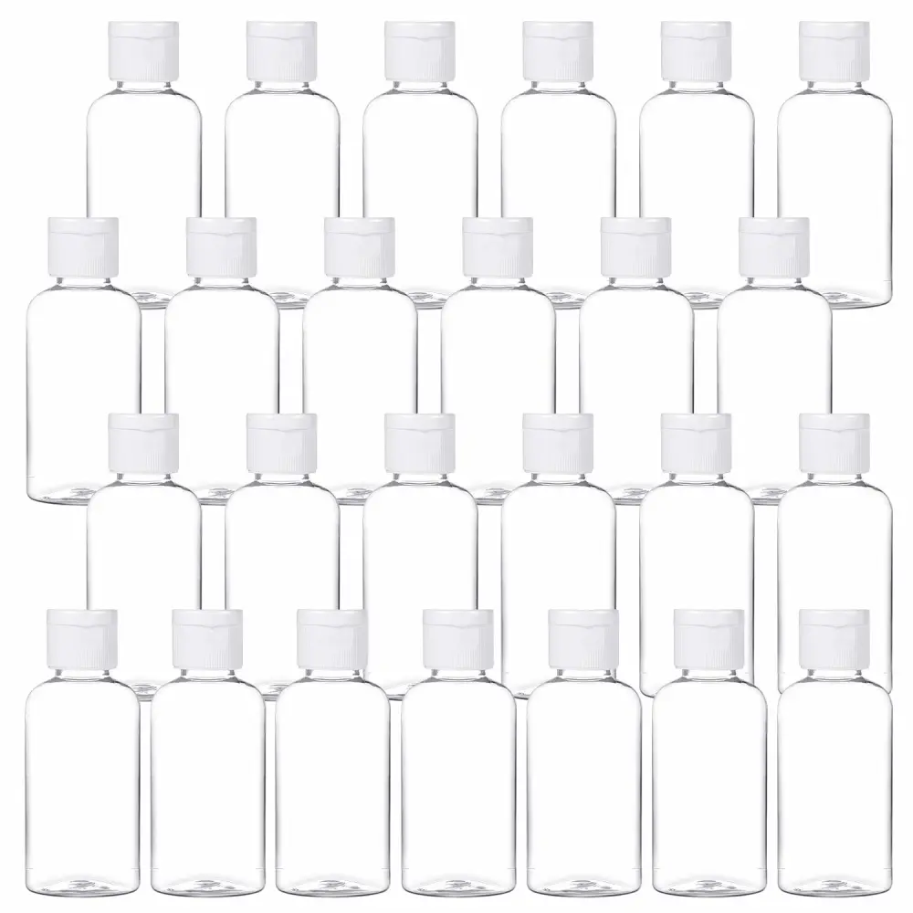 50ML Plastic Empty Bottles Clear Travel Containers Travel Size Bottles with Flip Cap, HDPE Squeezable Refillable Toiletry/Cosmetic Bottles - Set of 25 - Oval Design (clear)