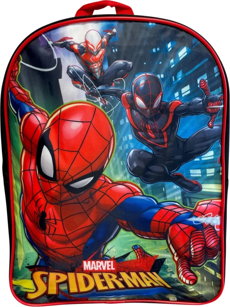 Ruz Spider-Man Kid's Licensed 15 Inch School Bag Backpack (Black-Red)