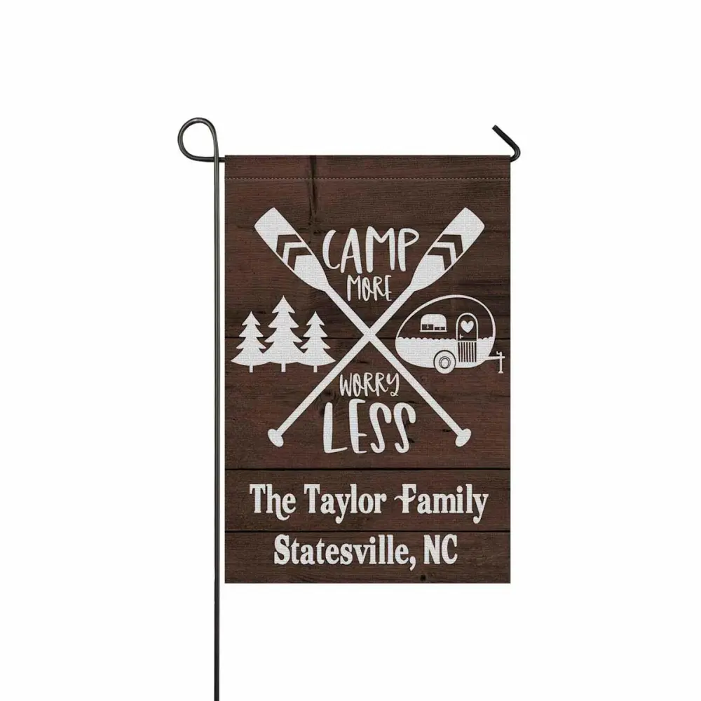 Personalized Camper Garden Flags for Outdoor Custom Camping Yard House Banner Home Lawn Welcome Decoration 12.5" X 18" Double Sided Camp More And Worry Less Oars