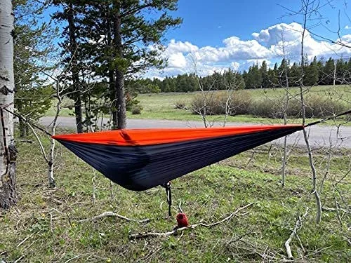 Hammock-Camping Hammock for Outdoors, Backpacking & Camping Gear- Double Hammock with Tree Straps, 2 People Hammock, Portable Hammock, Tree & Hiking Gear- Holds up to 6 (Dark Grey/Orange)