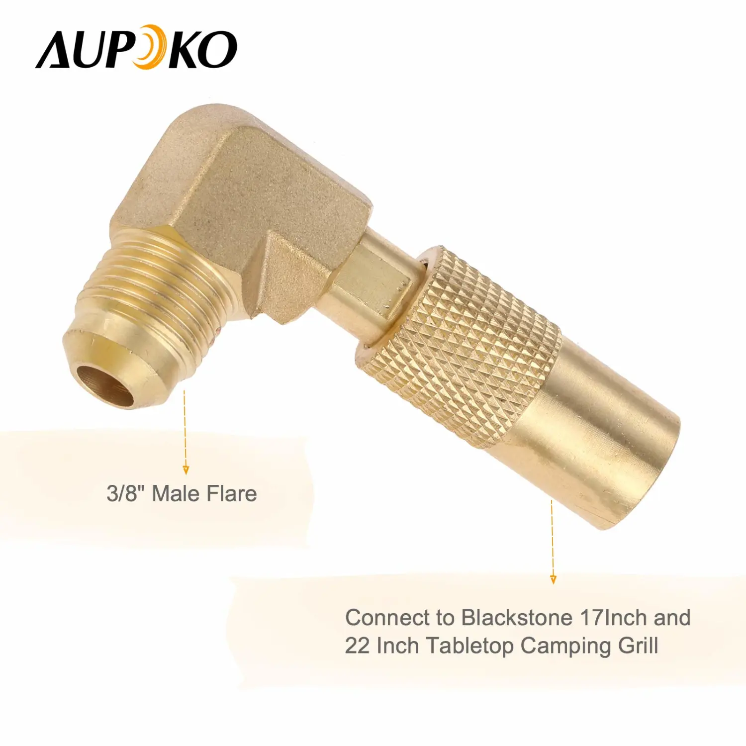 Aupoko Propane Elbow Adapter, Low Pressure 3/8" Male Flare Propane Adapter Conversion Fitting, for Blackstone Tabletop Camping Grill 17 Inch and 22 Inch Portable Gas Griddle