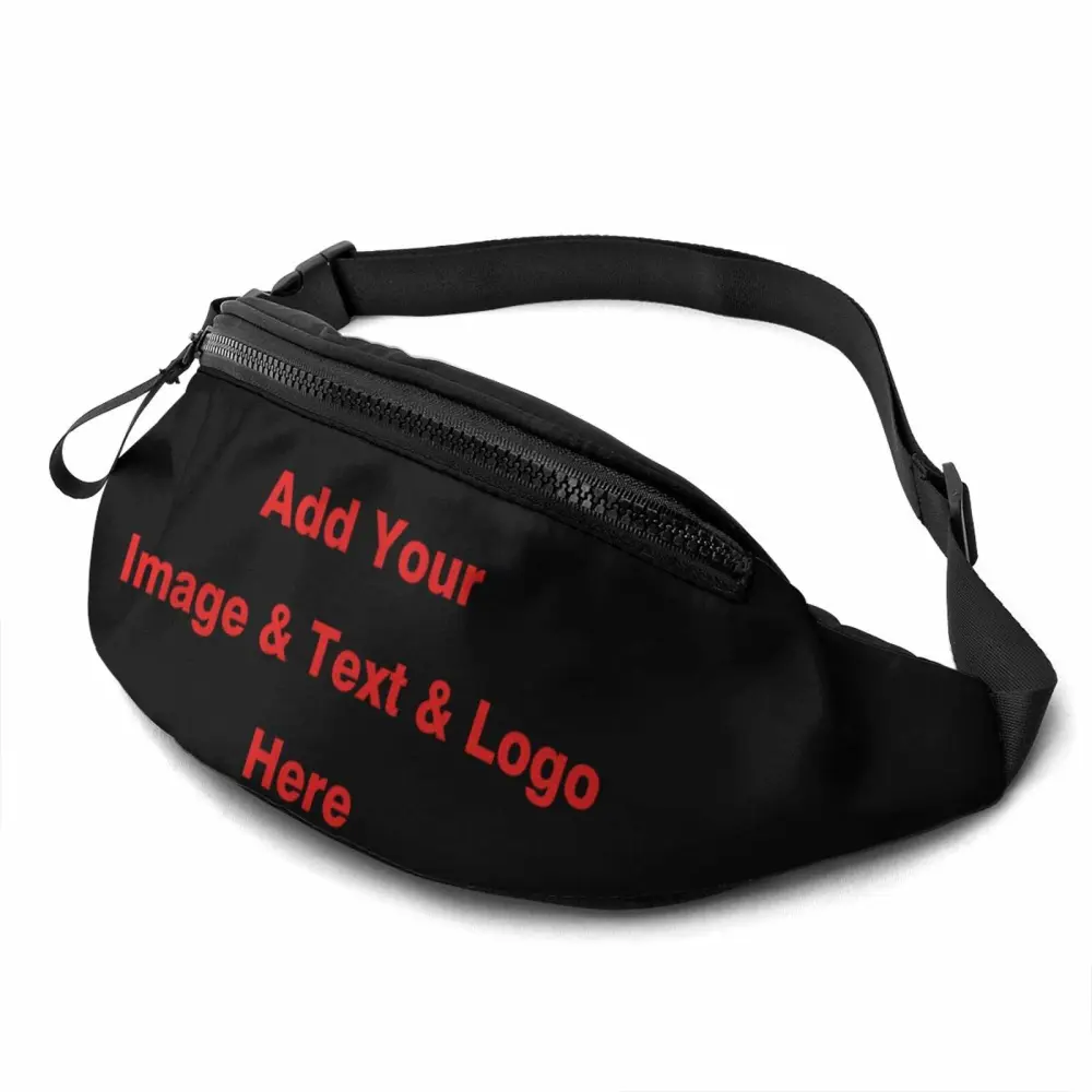 1-300PCS Custom Fanny Pack Waist Bag Personalize Bum Bags With Adjustable Belt Outdoor Travel Beach Shoulder Hip Bag For Women & Men (Black)