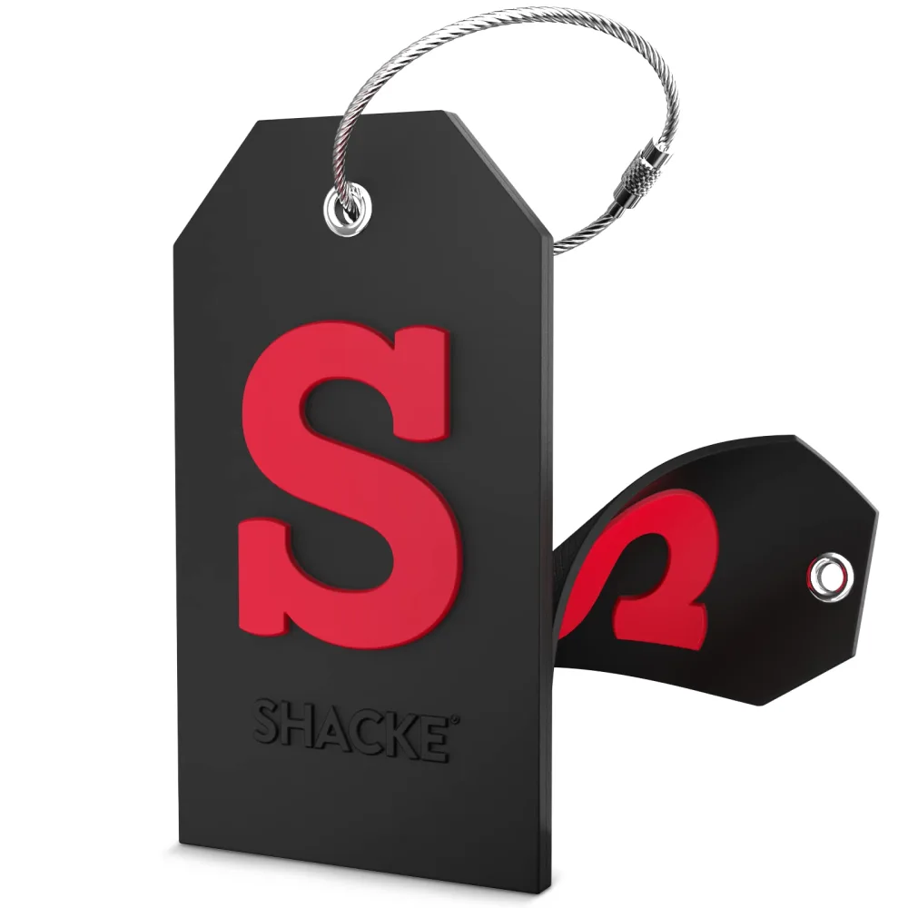 Initial Luggage Tag with Full Privacy Cover and Stainless Steel Loop (Black) (S)