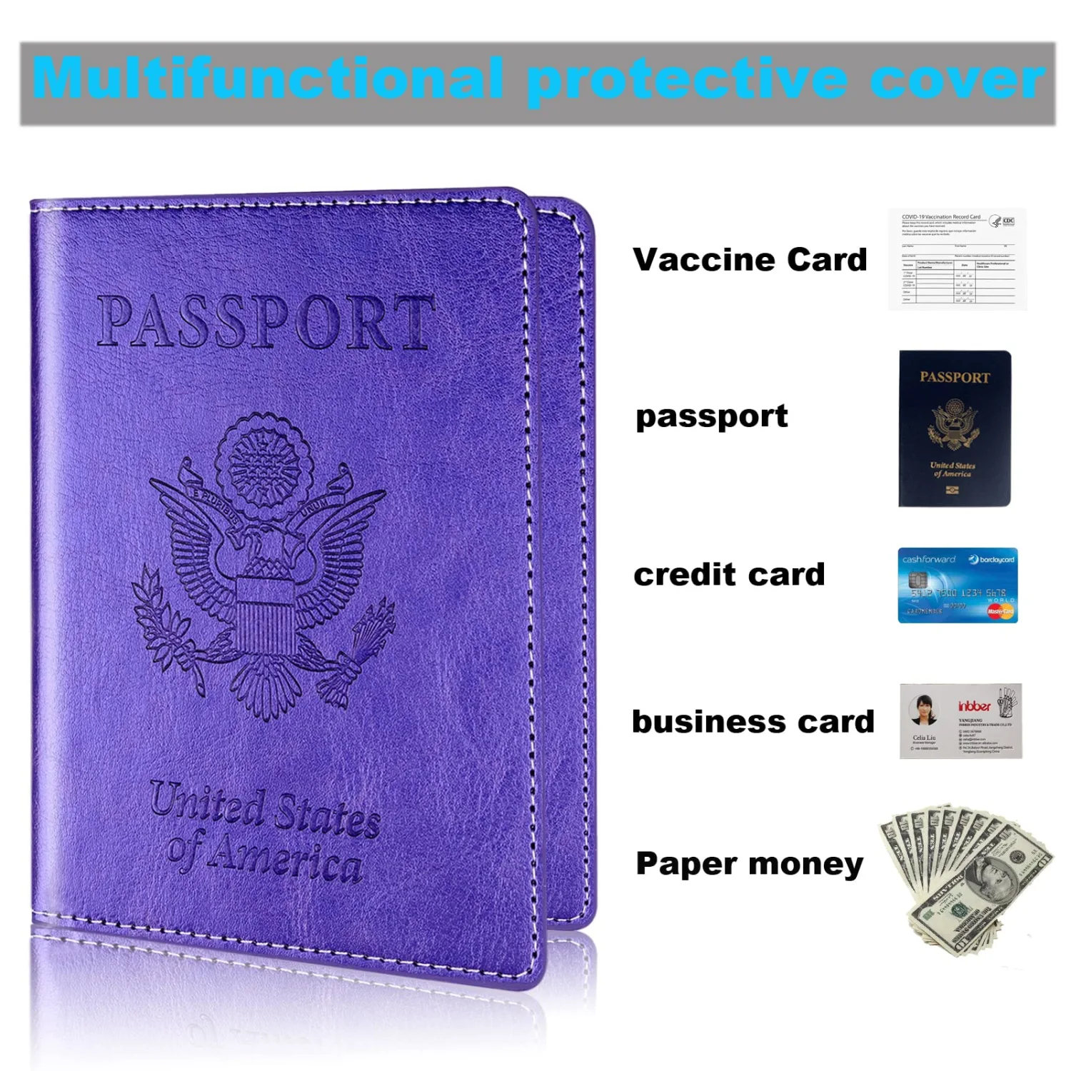 Passport Holder, Passport Cover, Passport and Vaccine Card Holder Combo, Passport Case with Vaccine Card Slot Passport Wallet for Women Men family, Passport Book Cruise Travel Essentials (purple)