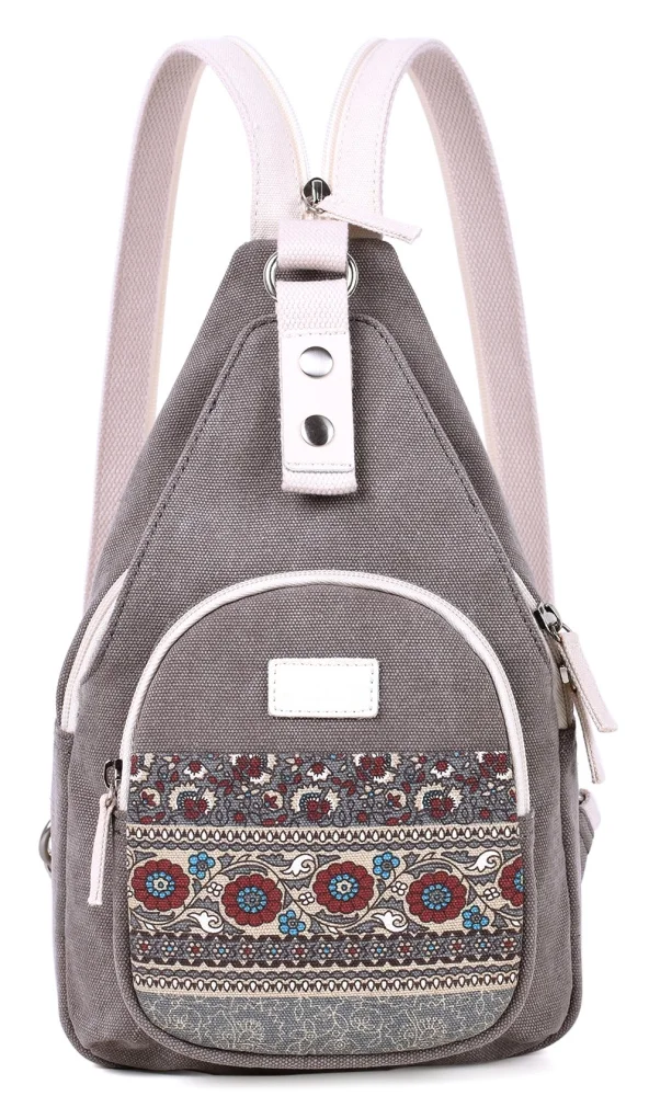 ArcEnCiel Mini Women Sling Chest Bag Canvas Backpack (Grey)