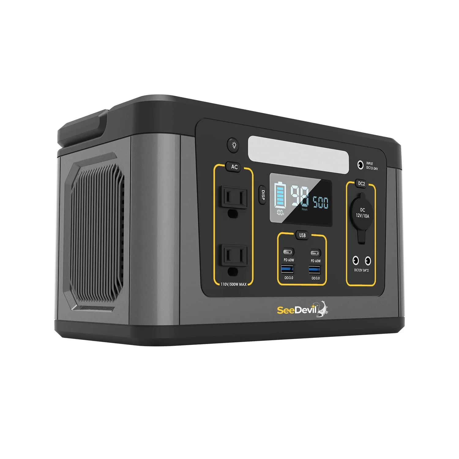 SeeDevil Portable Power Station 500W, 560Wh Lithium Battery, 110V/500W Pure Sine Wave AC Outlet, Solar Generator (Solar Panel Not Included) Great for Camping, Emergency Power, Off-Grid, Outdoor use