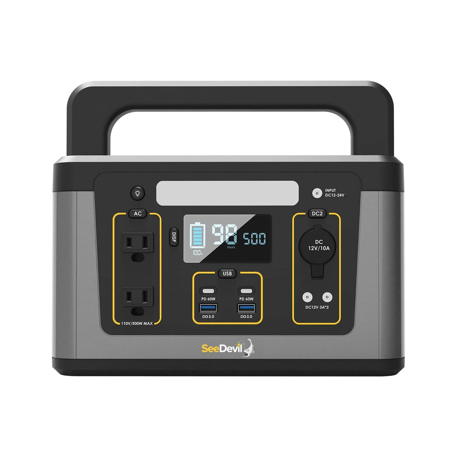 SeeDevil Portable Power Station 500W, 560Wh Lithium Battery, 110V/500W Pure Sine Wave AC Outlet, Solar Generator (Solar Panel Not Included) Great for Camping, Emergency Power, Off-Grid, Outdoor use