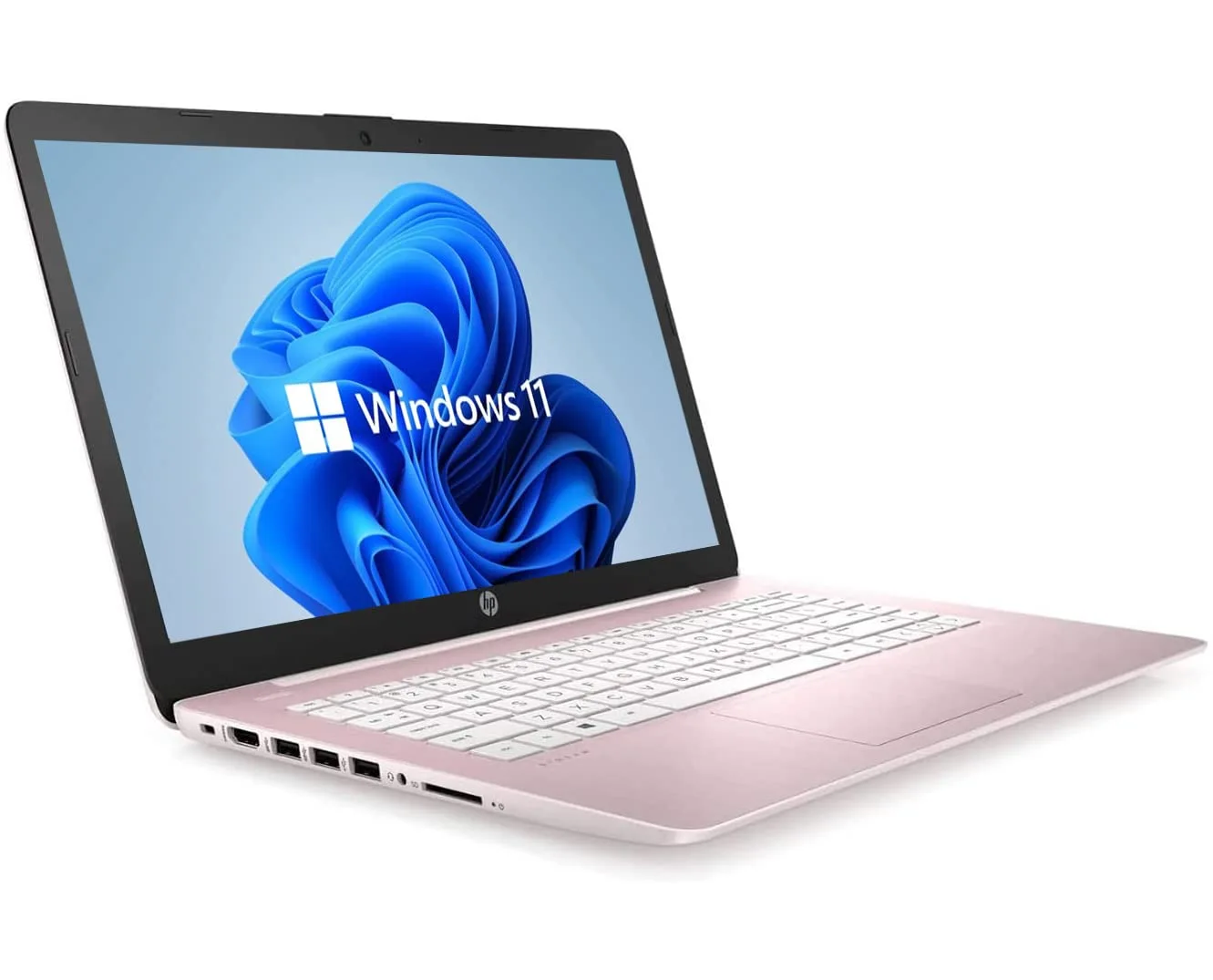 HP 14" HD Laptop, Windows 11, Intel Celeron Dual-Core Processor Up to 2.60GHz, 4GB RAM, 64GB SSD, Webcam, Dale Pink (Renewed)