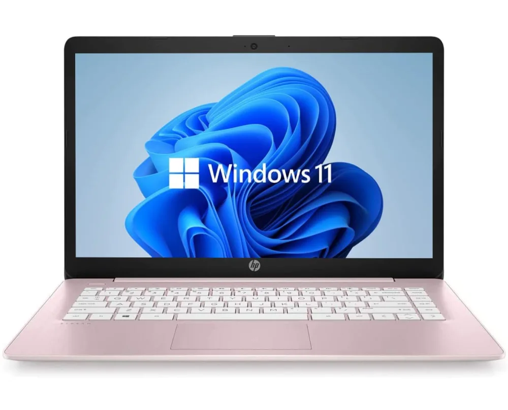 HP 14" HD Laptop, Windows 11, Intel Celeron Dual-Core Processor Up to 2.60GHz, 4GB RAM, 64GB SSD, Webcam, Dale Pink (Renewed)