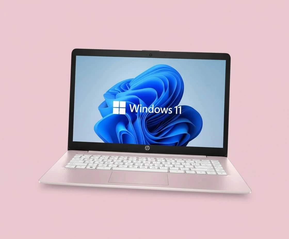HP 14" HD Laptop, Windows 11, Intel Celeron Dual-Core Processor Up to 2.60GHz, 4GB RAM, 64GB SSD, Webcam, Dale Pink (Renewed)