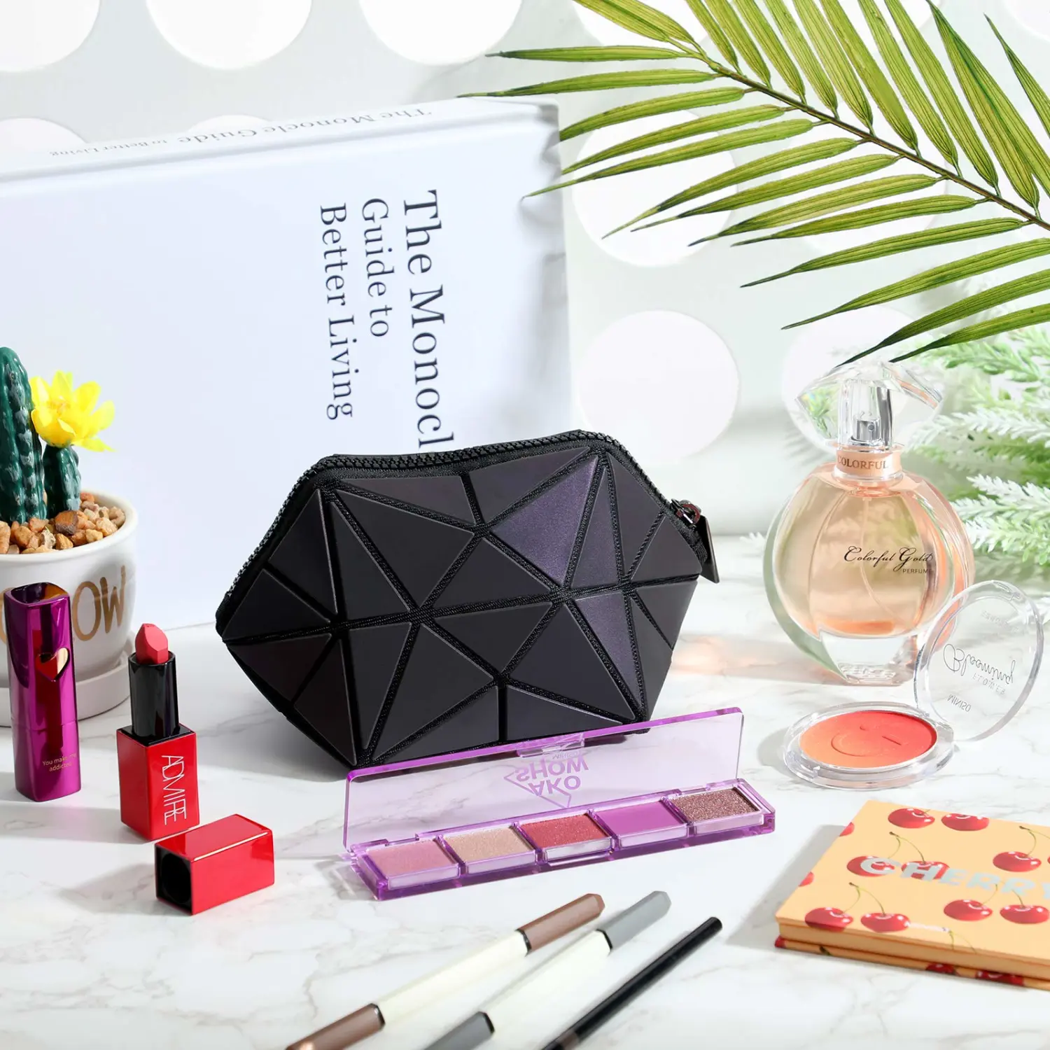 Weewooday 3 Pieces Makeup Bags for Women, Portable Travel Cosmetic Bag Organizer Case with Wrist Strap Toiletry Bags Holographic Luminous Geometric and Reflective Foldable Makeup Bags