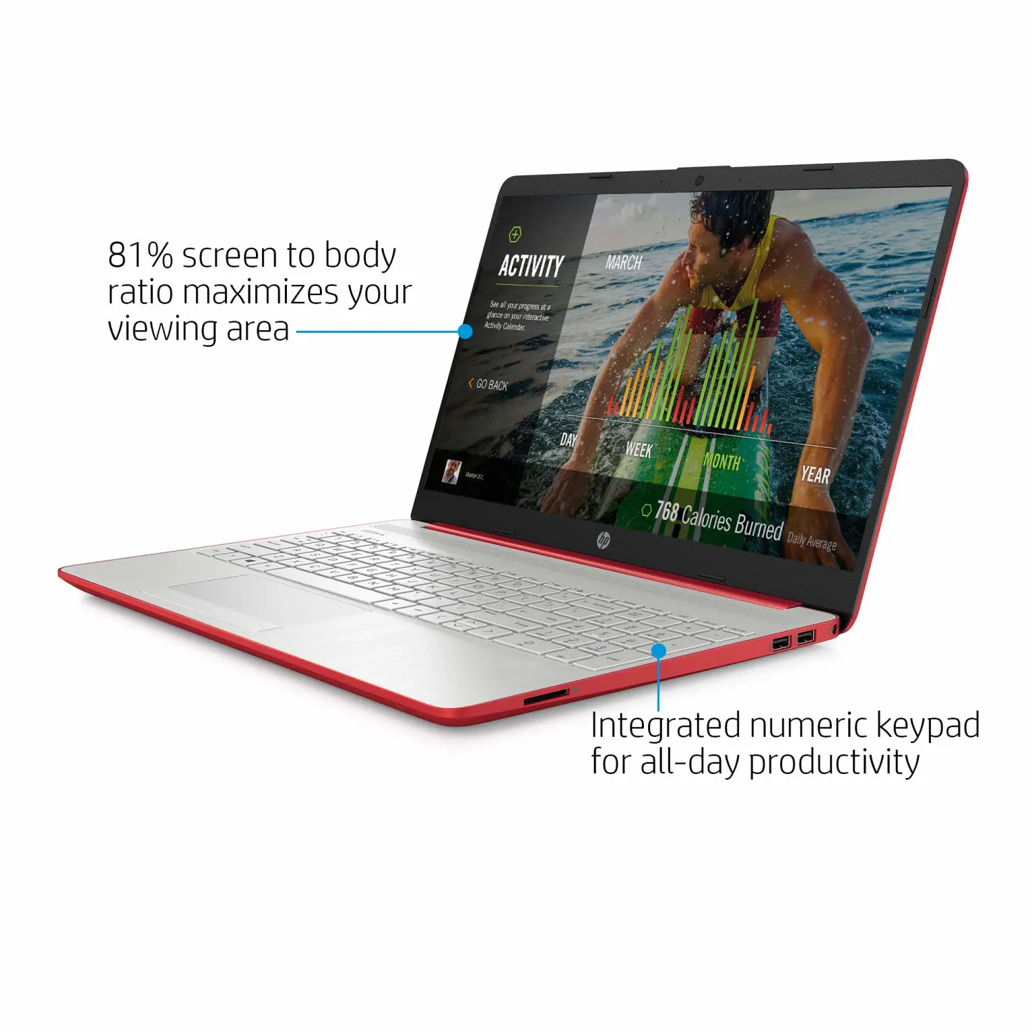 HP Pavilion Intel Pentium Silver N5000 4GB 128GB SSD Windows 10 Laptop Red