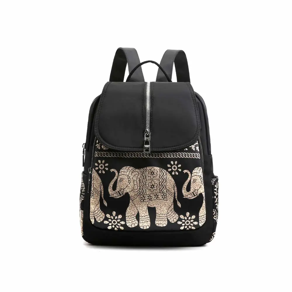 Elephant Lightweight Waterproof Rucksack Nylon Anti Theft Canvas Black Backpack Lovely Unique Gifts for Women and Girls, 263310cm