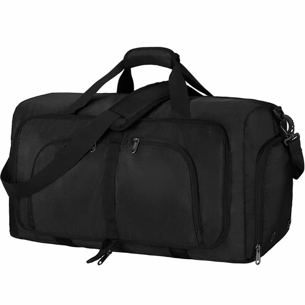 Duffel Bags for Traveling, 65L Carry on Foldable Weekender Overnight Bag for Men Women Waterproof Weekend Travel Duffle Bags with Shoe Compartment,Black