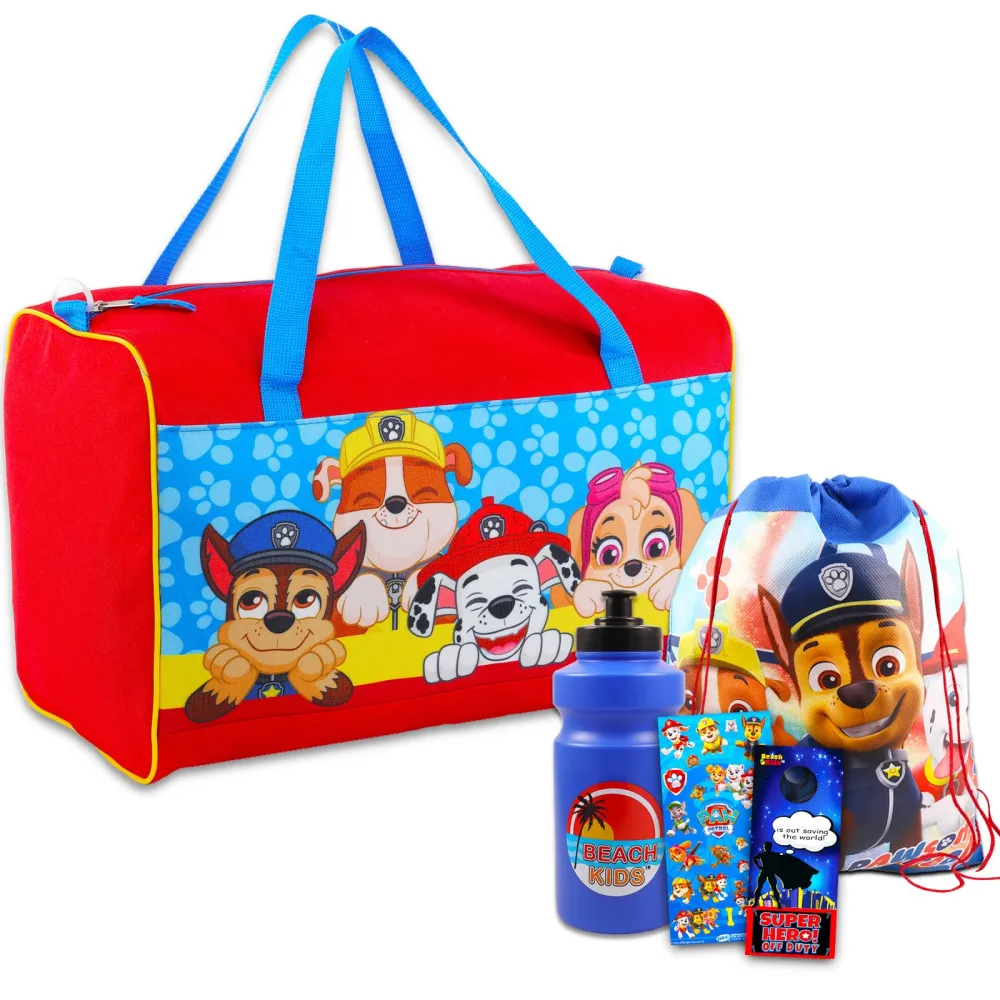 Paw Patrol Travel Bags for Boys - 5 Pc Paw Patrol Travel Bundle with Paw Patrol Drawstring Bag, Paw Patrol Duffle Bag, Water Bottle, Stickers, and More (Paw Patrol Bag Set)