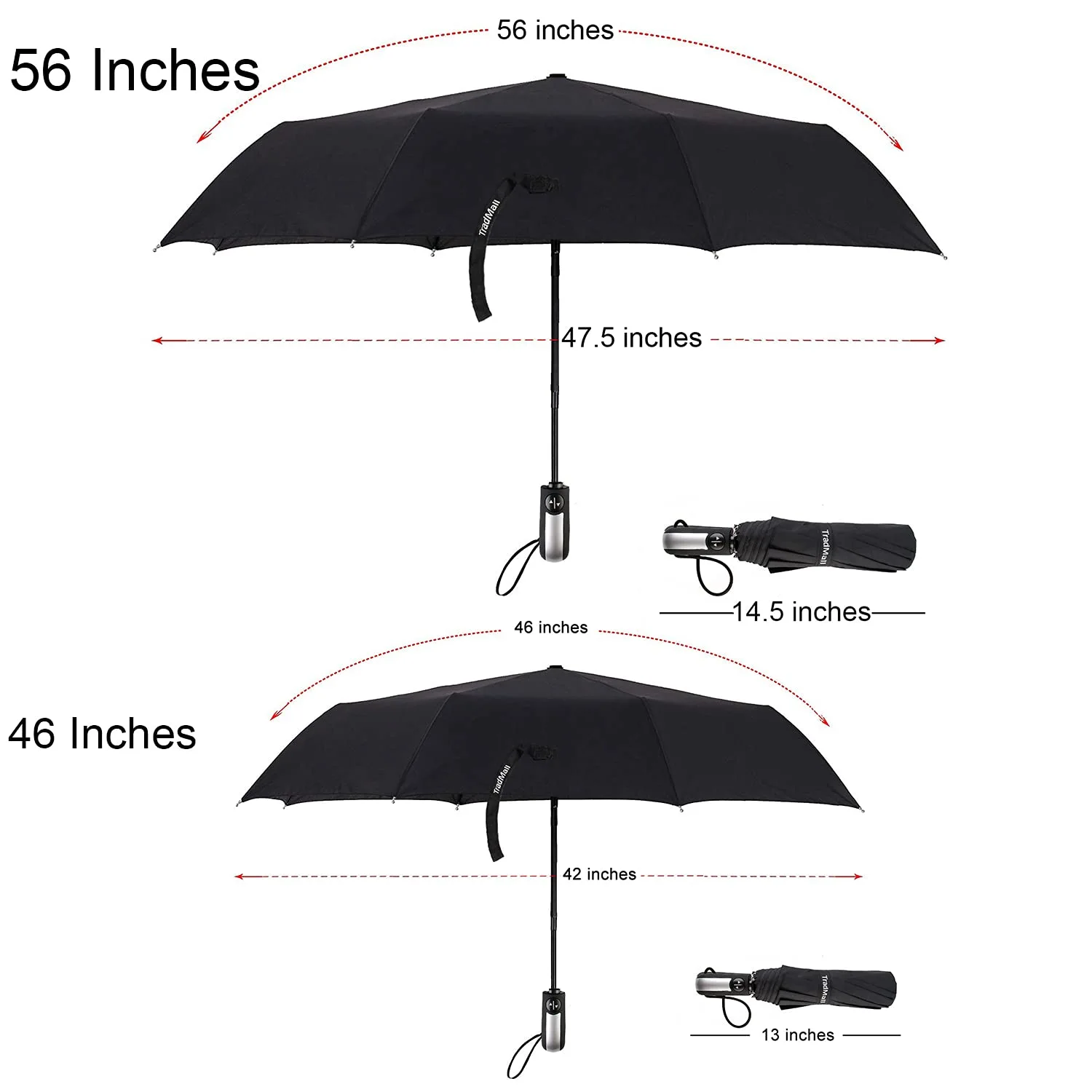 TradMall Travel Umbrella Windproof with 46/56 Inches Large Canopy 10 Reinforced Fiberglass Ribs Ergonomic Handle Auto Open & Close