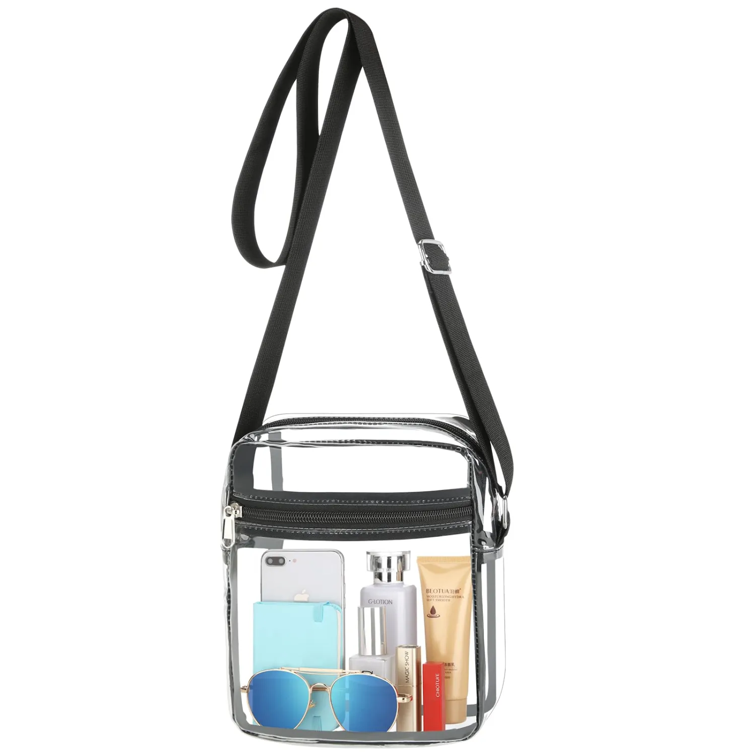 HAOGUAGUA Clear Messenger Bag Stadium Approved, Clear Crossbody Shoulder Bag for Concerts, Sports Events, Work