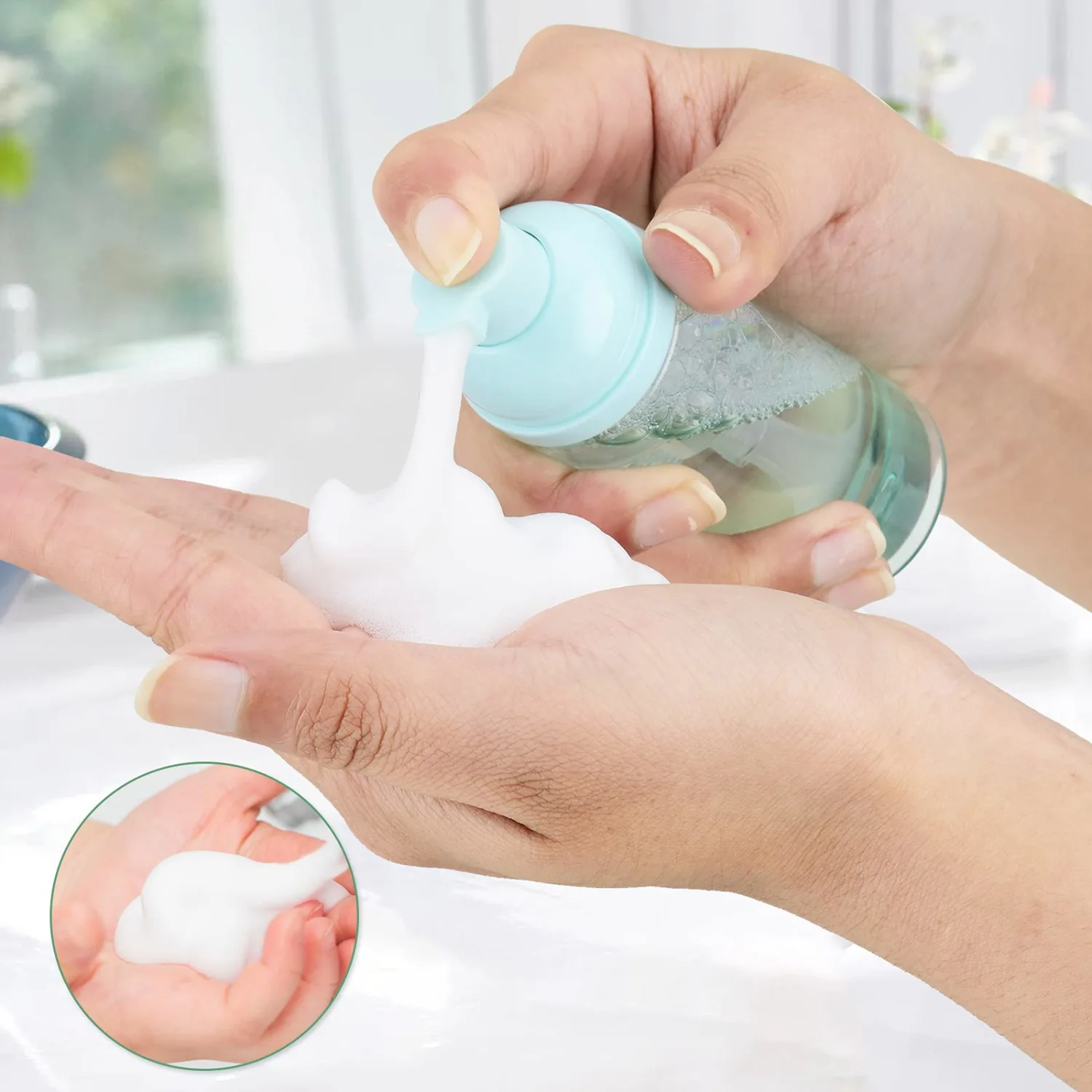 Owlyee 2oz Foam Bottle (3PCS) Empty Foaming Pump Dispenser for Hand Soap, Lash Cleanser, Shampoo to Travel (60ml, Green)