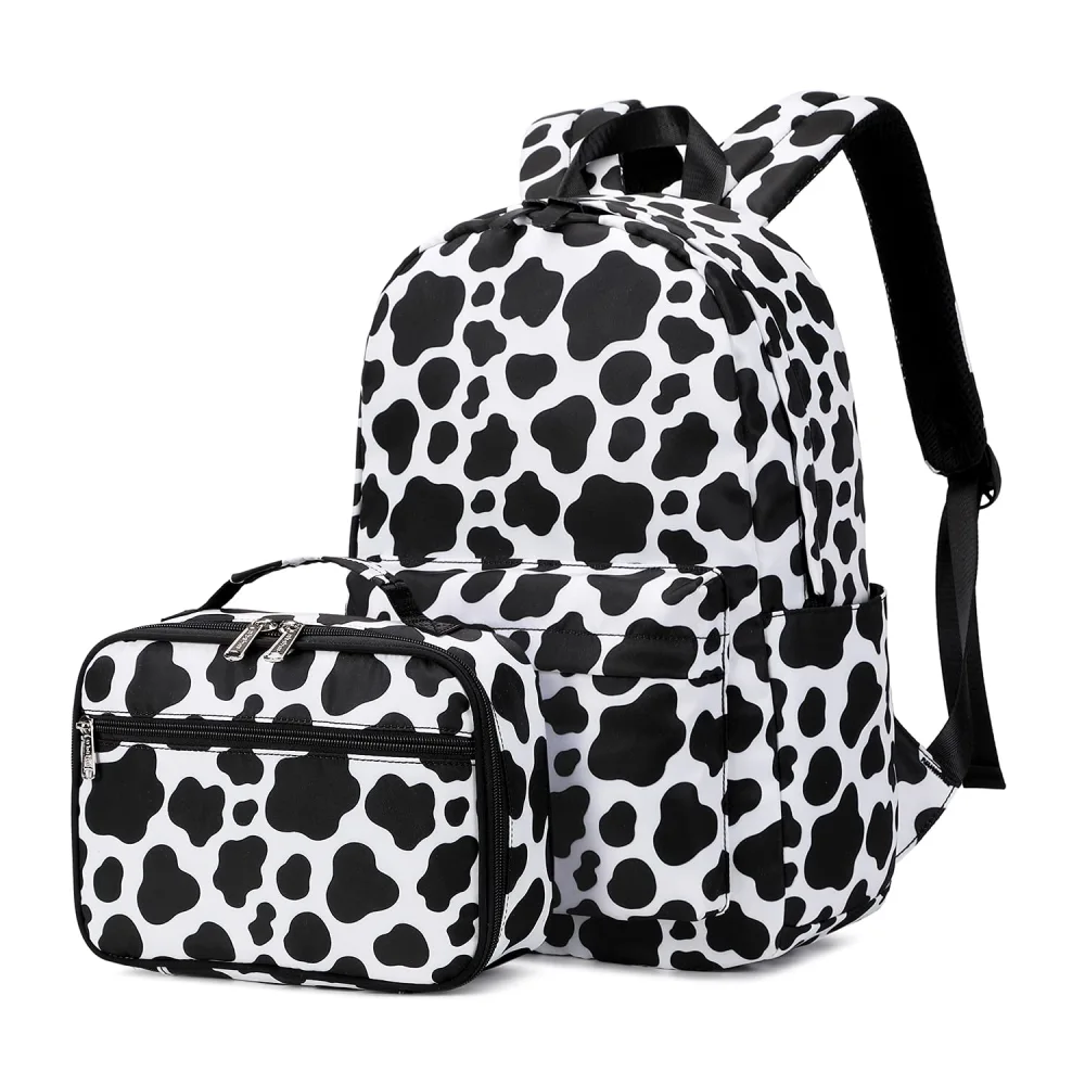 ecodudo Cow Print Girls Backpack Set for Teens Backpacks School Bookbags with Lunch Bag (Cow Print)