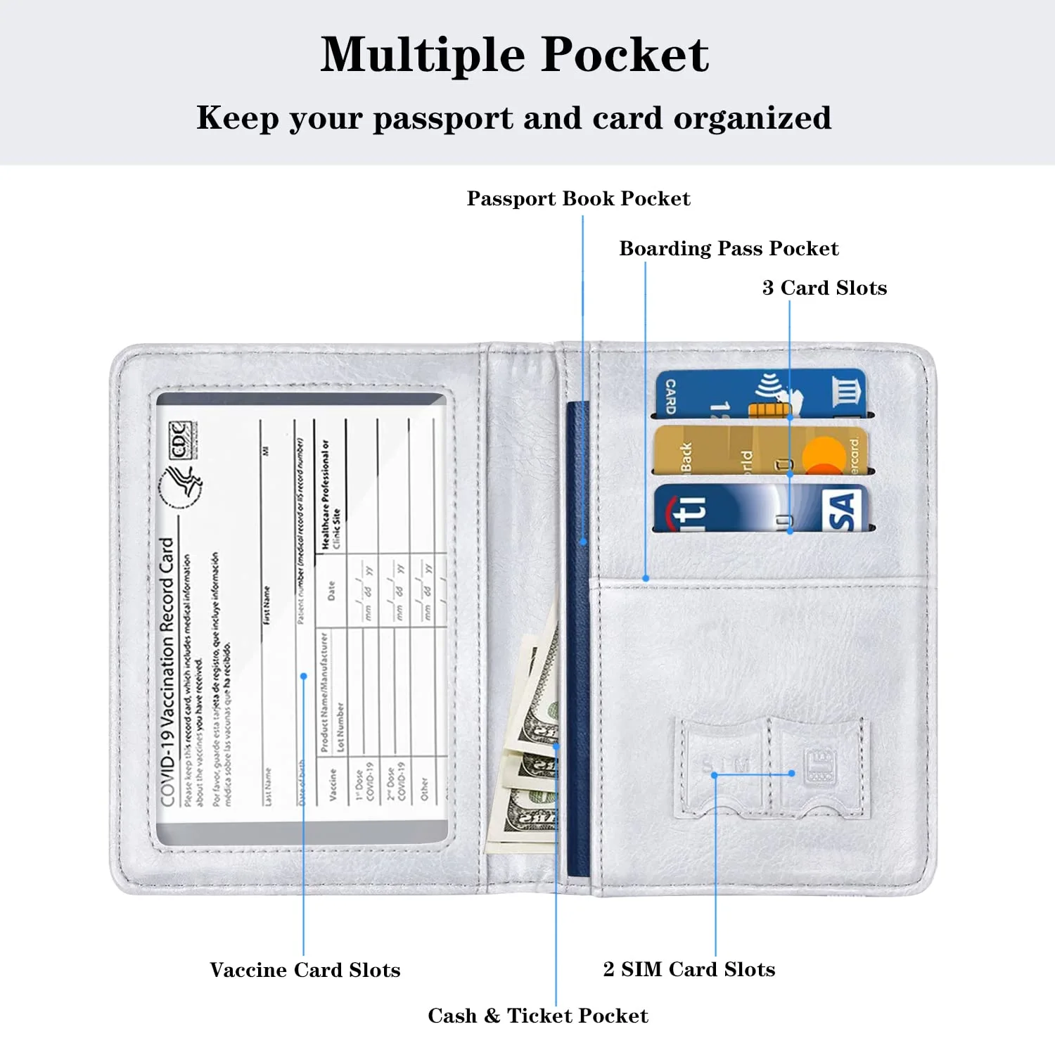 Passport and Vaccine Card Holder,Traveling Passport Cover with CDC Vaccination Card Slot RFID Blocking Passport Wallet for Women and Men, Grey Flowers